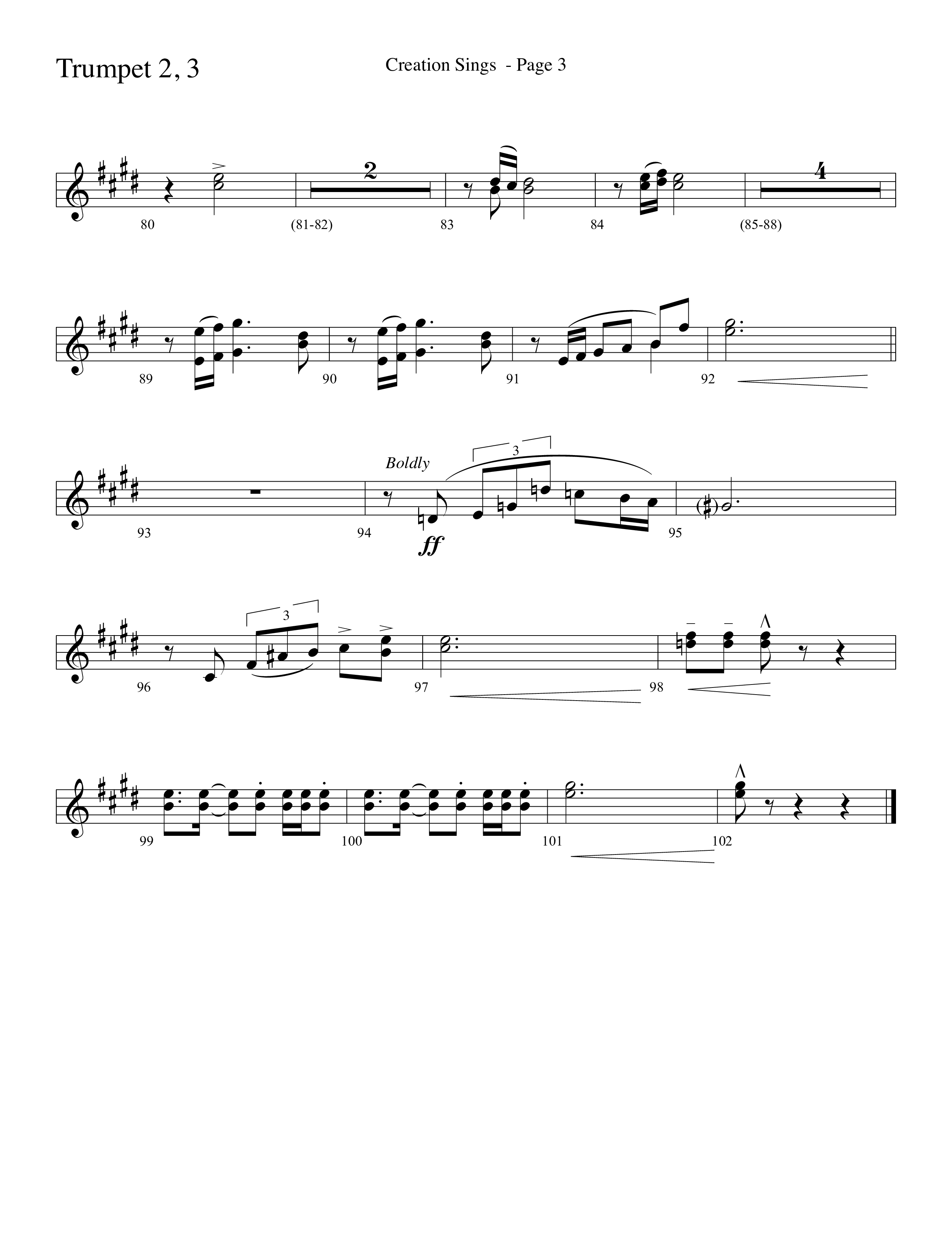 Creation Sings (Choral Anthem SATB) Trumpet 2/3 (Lifeway Choral / Arr. David Hamilton)