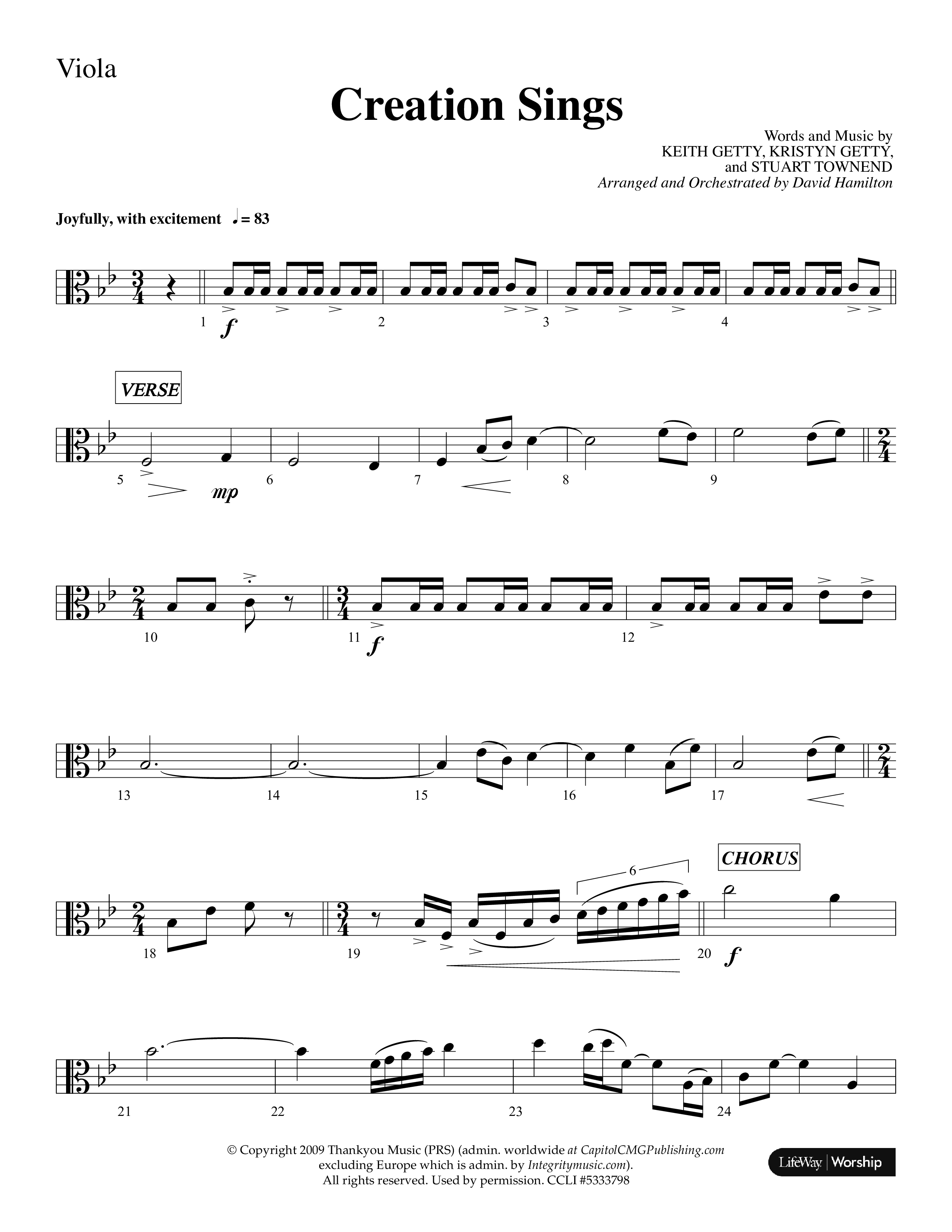 Creation Sings (Choral Anthem SATB) Viola (Lifeway Choral / Arr. David Hamilton)