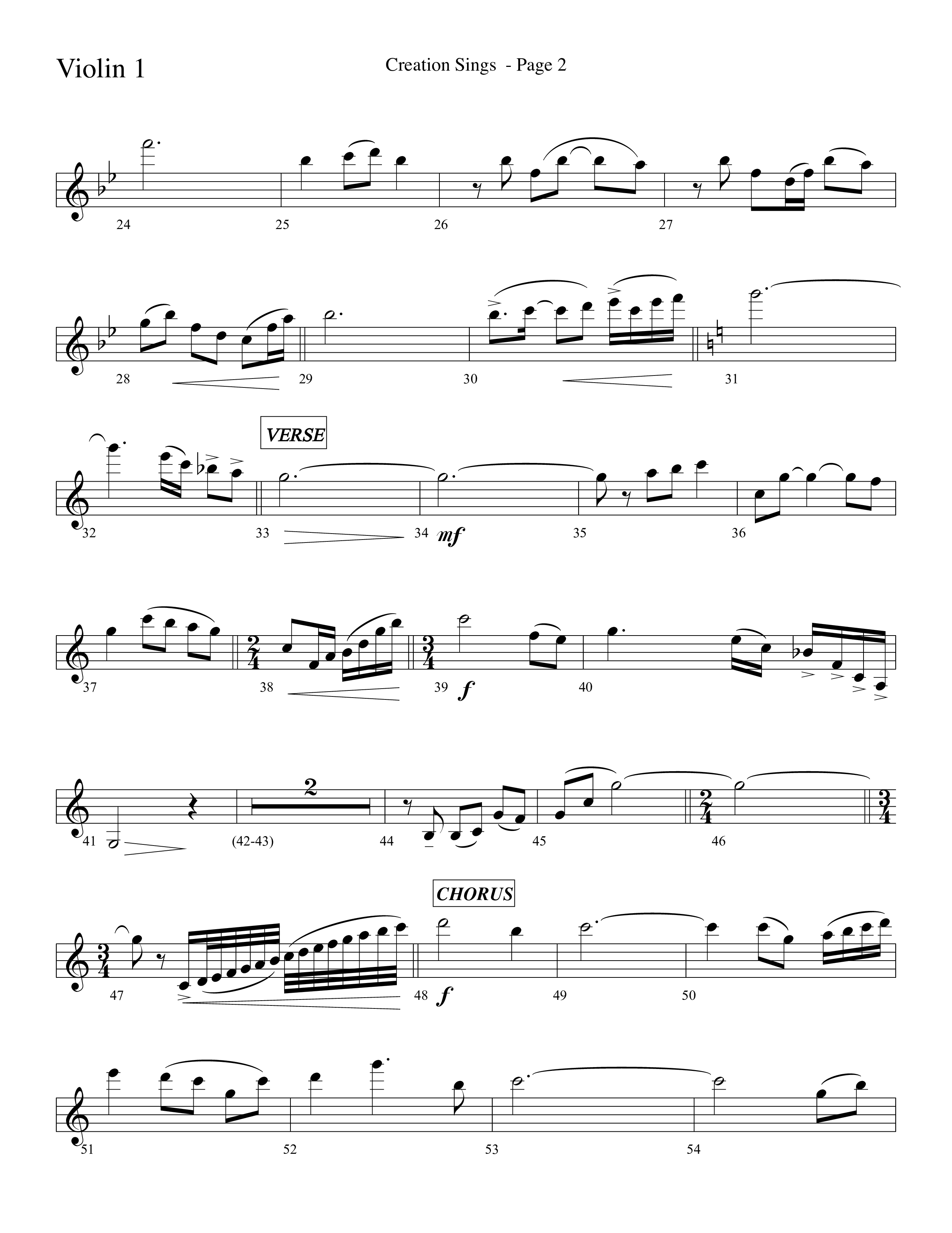 Creation Sings (Choral Anthem SATB) Violin 1 (Lifeway Choral / Arr. David Hamilton)