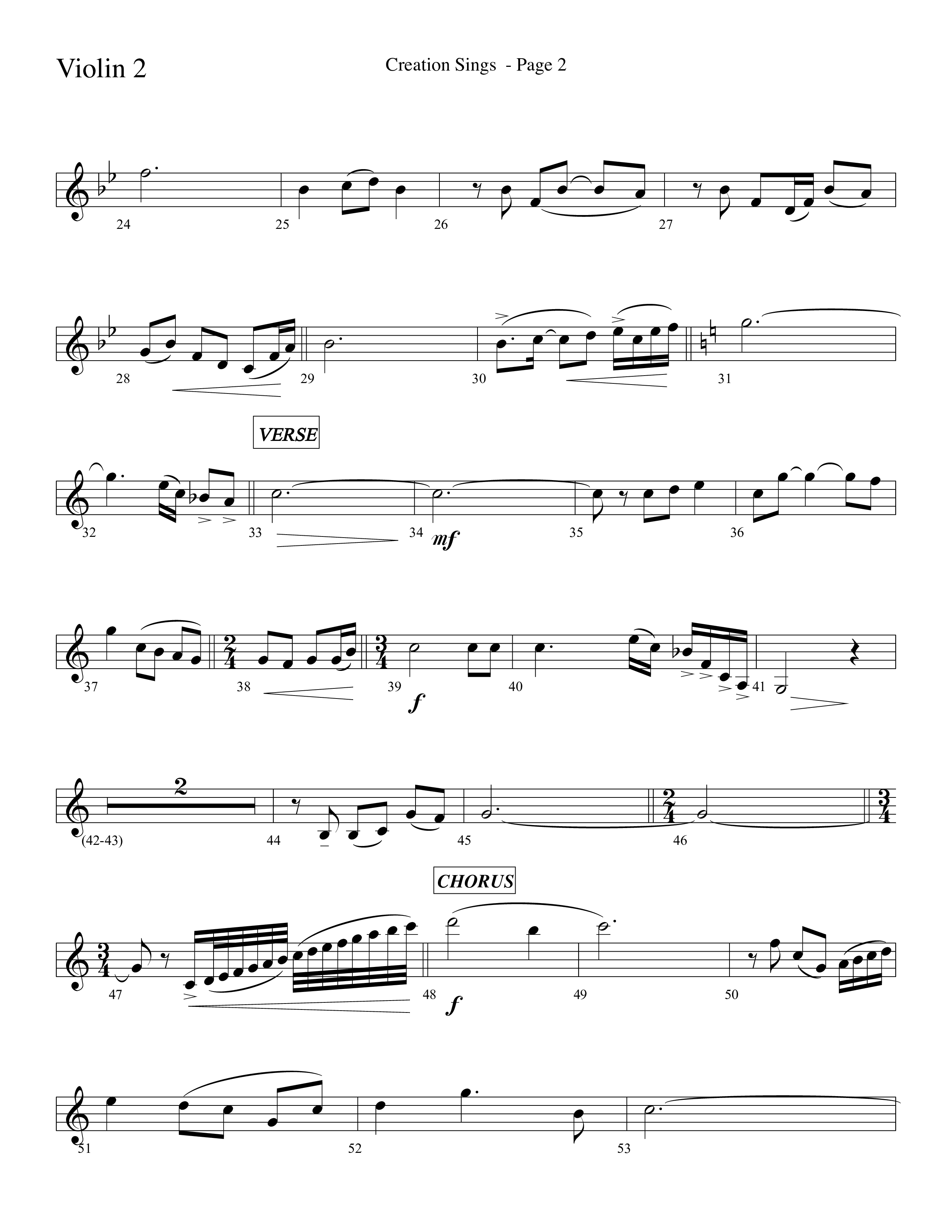 Creation Sings (Choral Anthem SATB) Violin 2 (Lifeway Choral / Arr. David Hamilton)