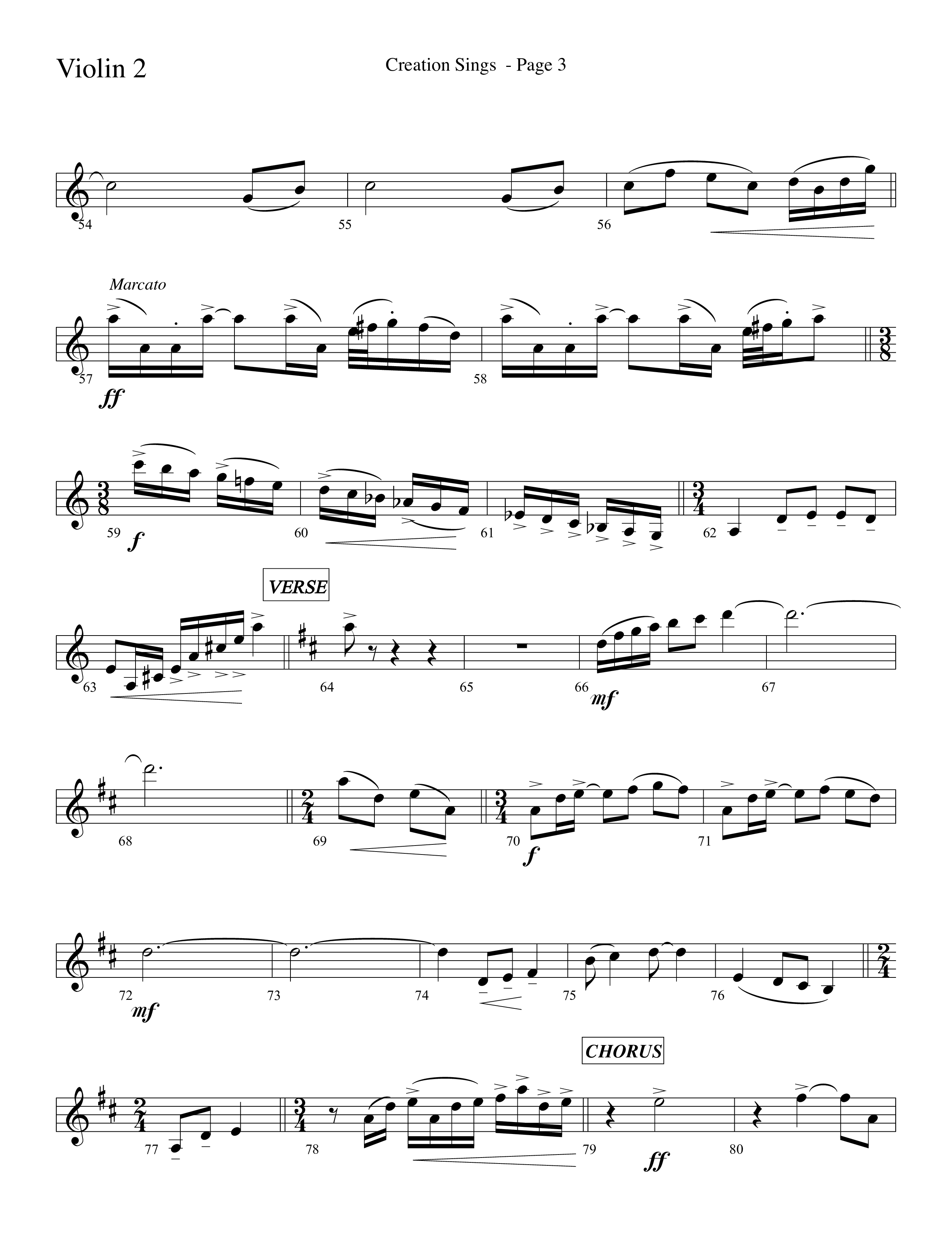 Creation Sings (Choral Anthem SATB) Violin 2 (Lifeway Choral / Arr. David Hamilton)