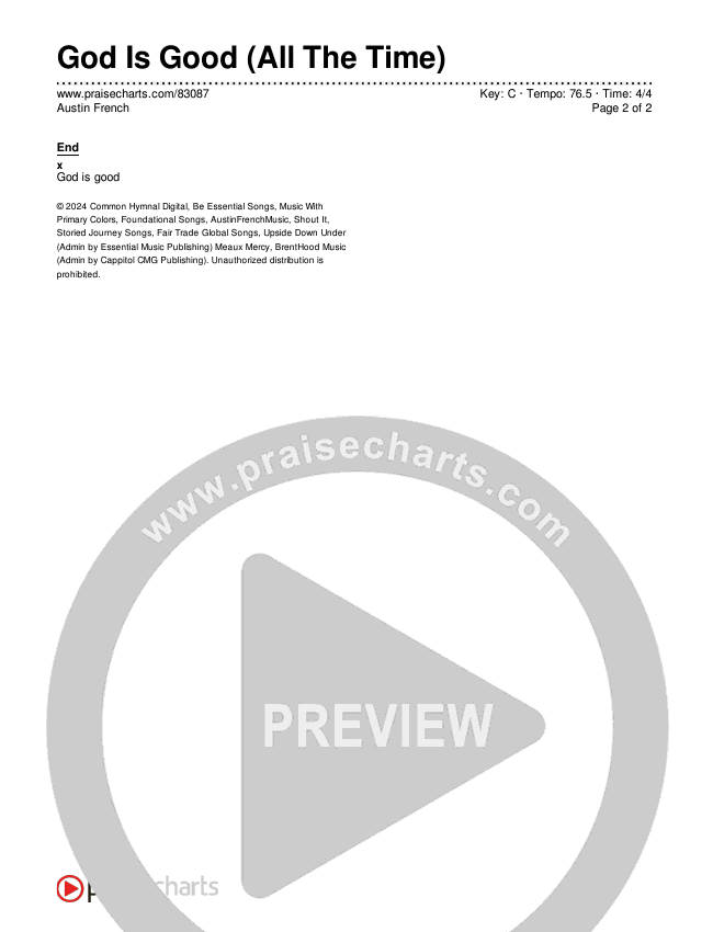 God Is Good (All The Time) Chords & Lyrics (Austin French)