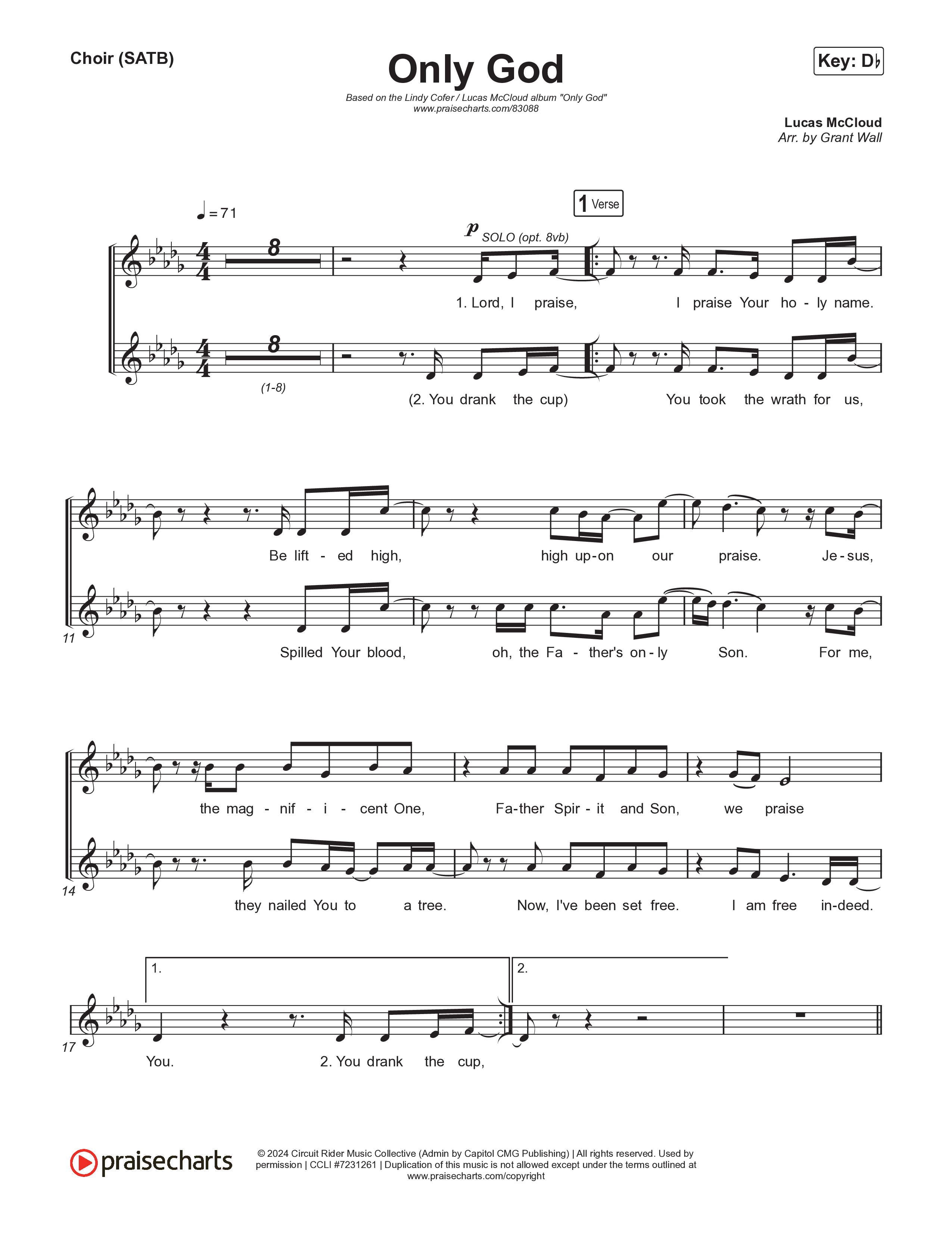 Only God Choir Sheet (SATB) (Circuit Rider Music / Lucas McCloud)