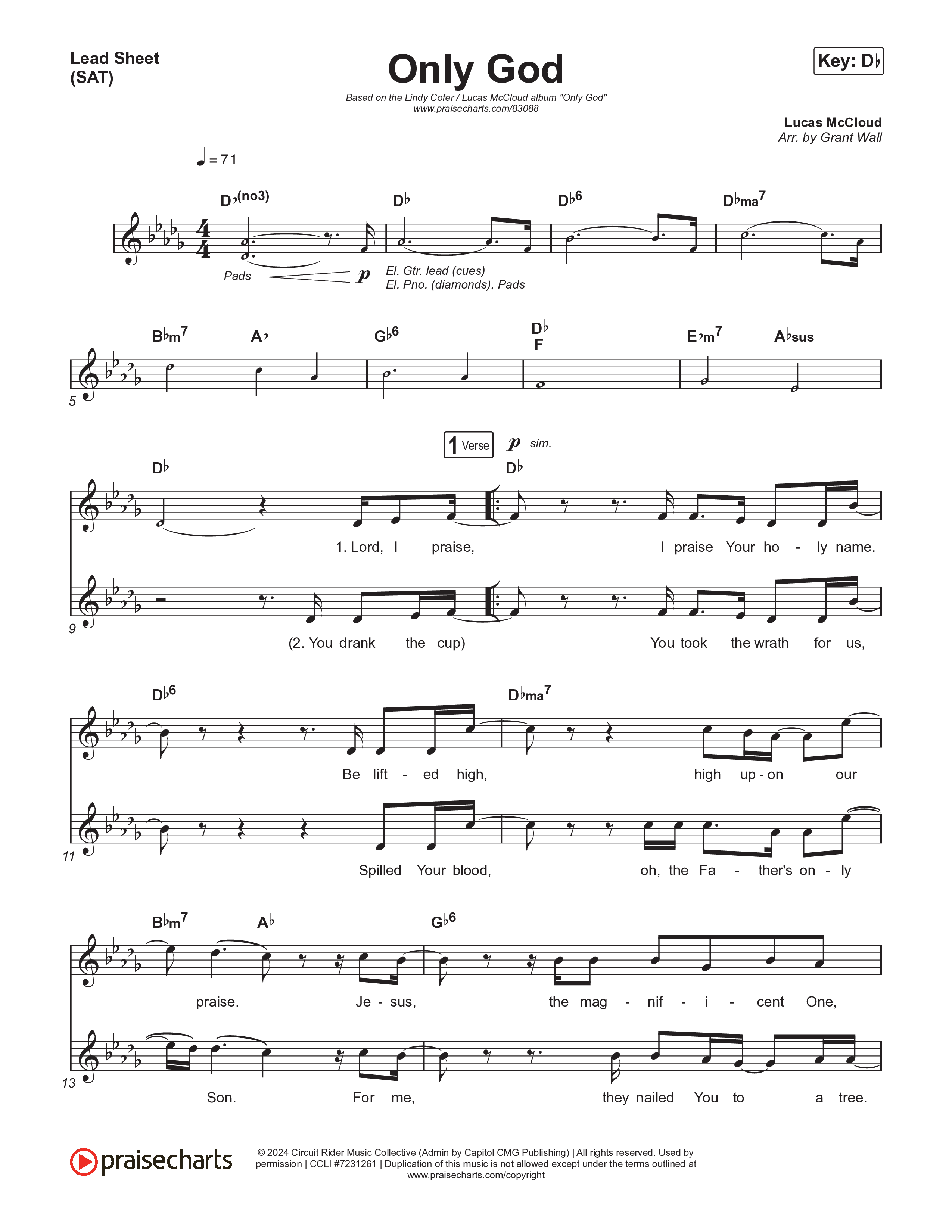 Only God Lead Sheet (SAT) (Circuit Rider Music / Lucas McCloud)