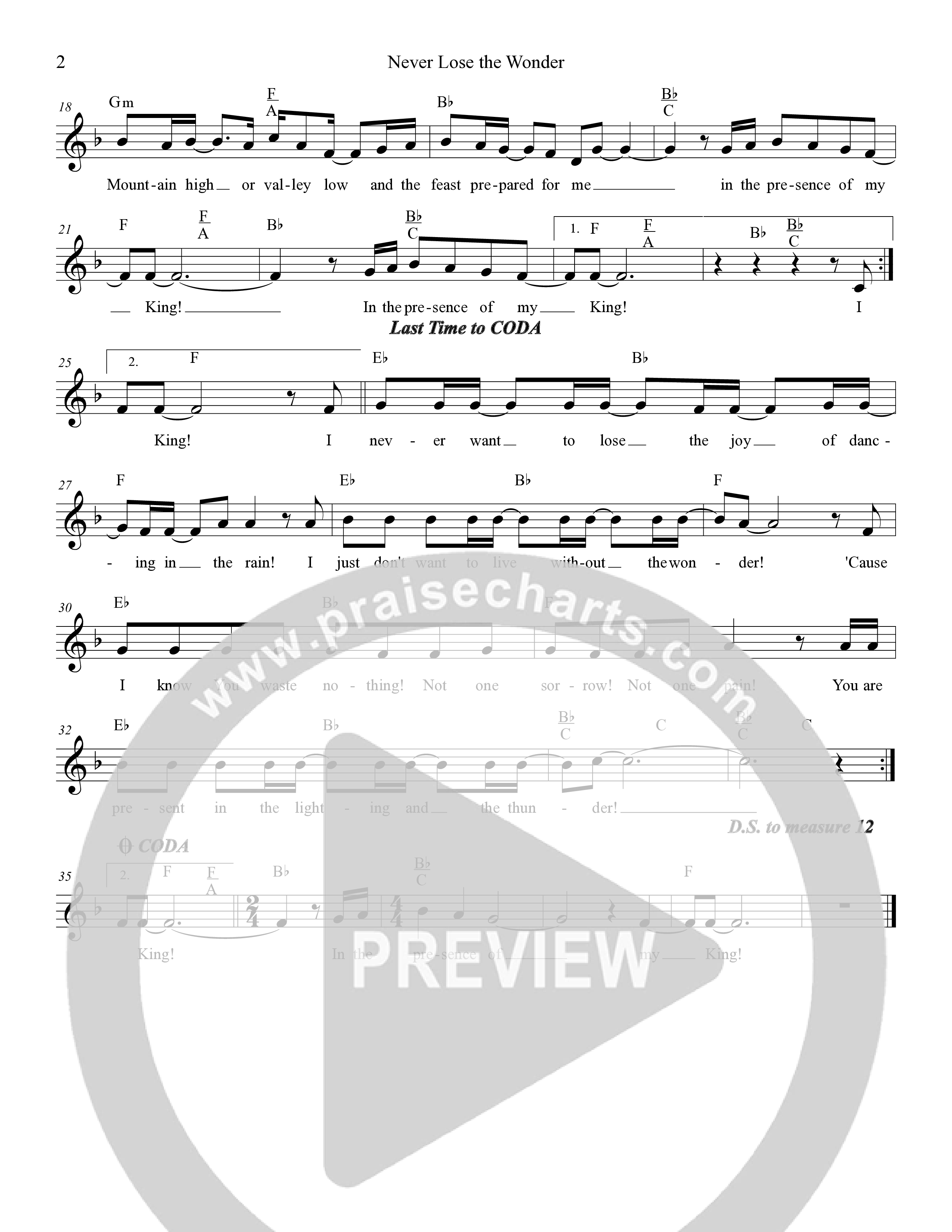 Never Lose The Wonder Lead Sheet Melody (Dennis Jernigan)
