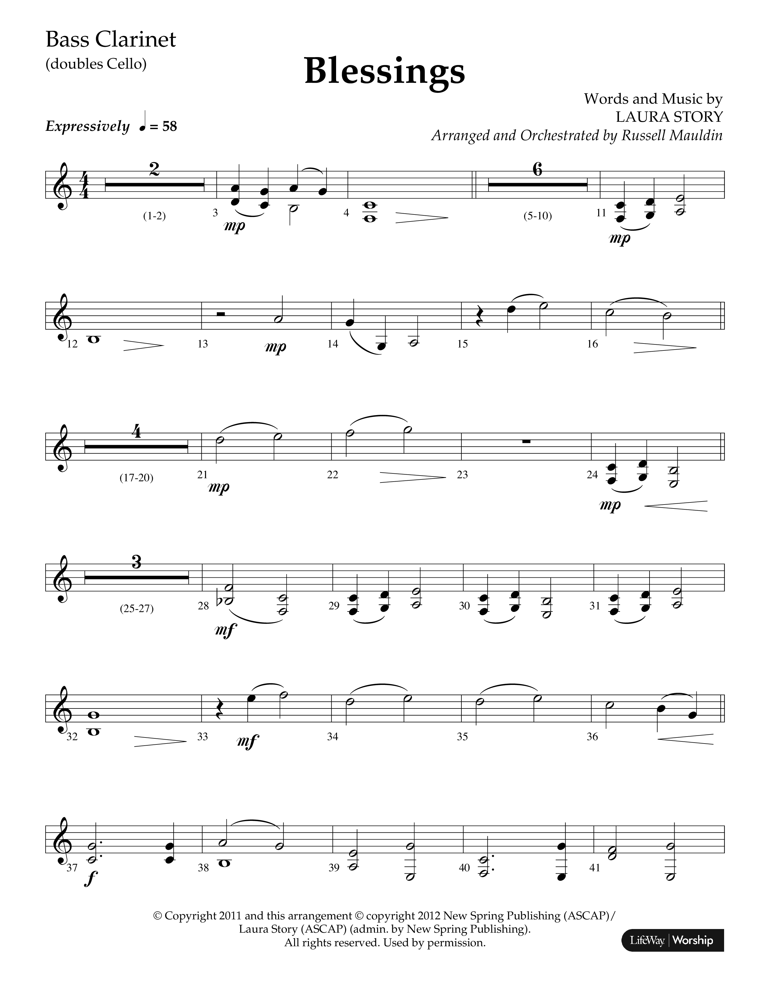 Blessings (Choral Anthem SATB) Bass Clarinet (Lifeway Choral / Arr. Russell Mauldin)