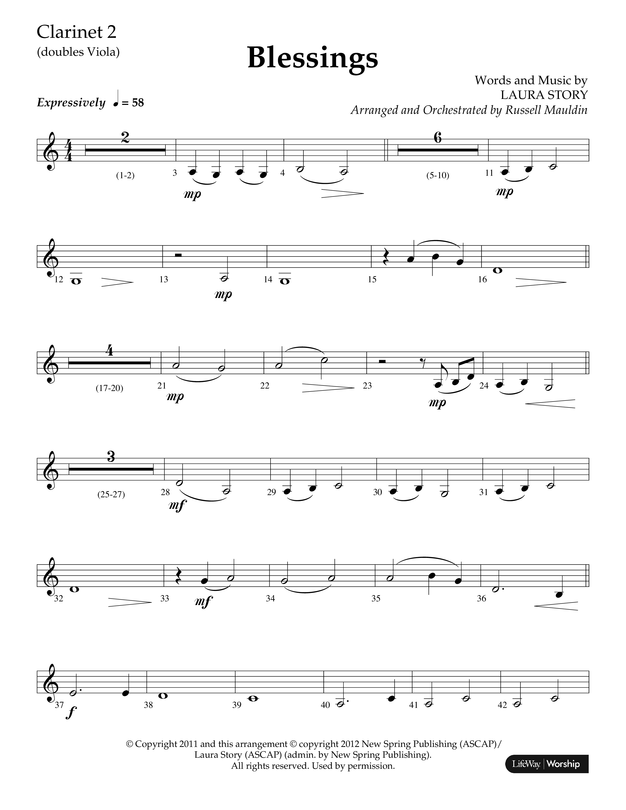 Blessings (Choral Anthem SATB) Clarinet 1/2 (Lifeway Choral / Arr. Russell Mauldin)