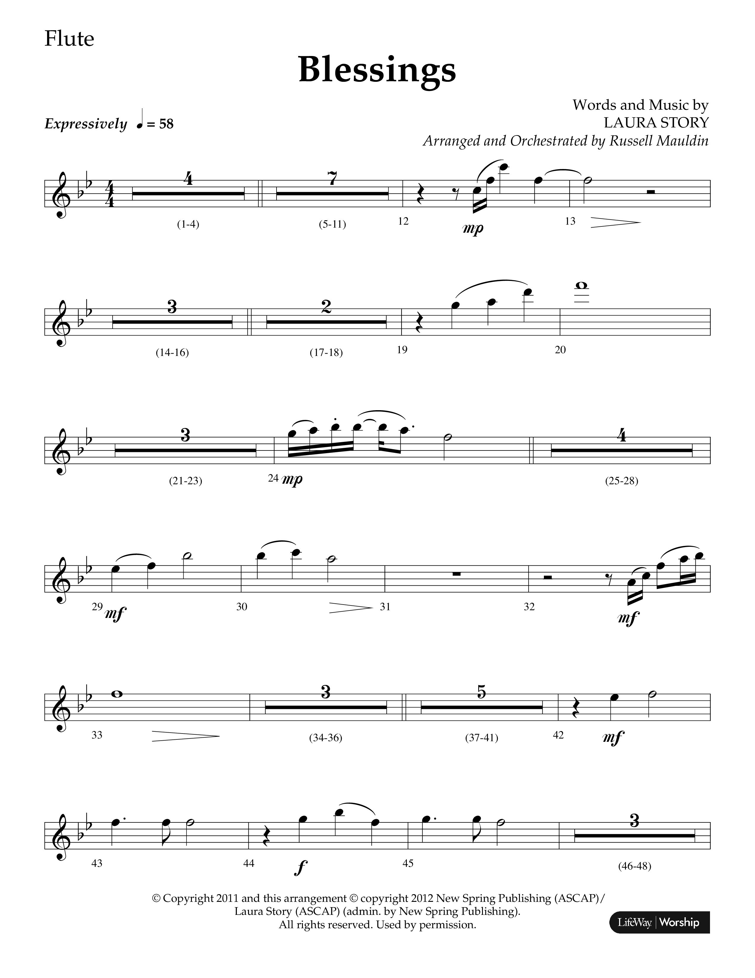Blessings (Choral Anthem SATB) Flute (Lifeway Choral / Arr. Russell Mauldin)