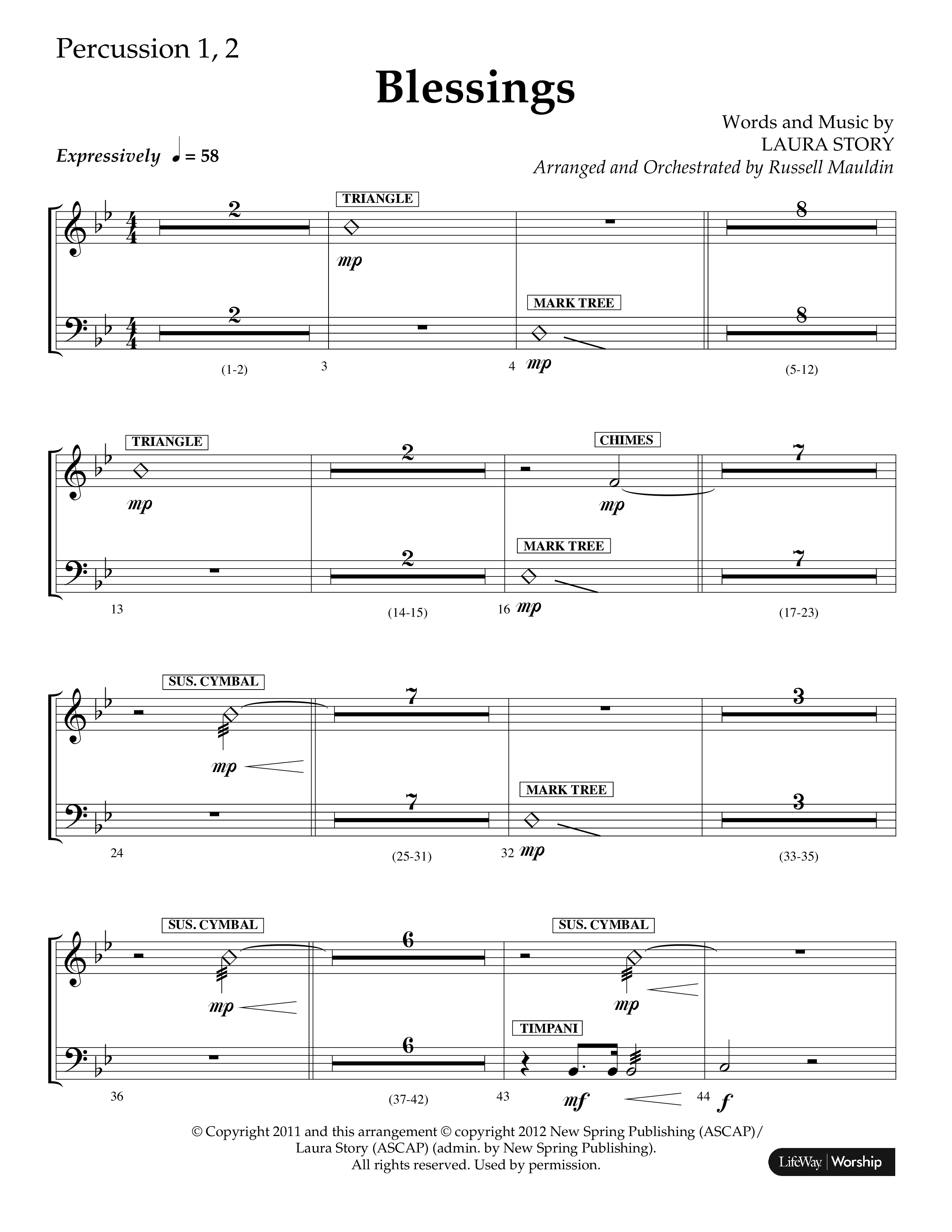 Blessings (Choral Anthem SATB) Percussion 1/2 (Lifeway Choral / Arr. Russell Mauldin)