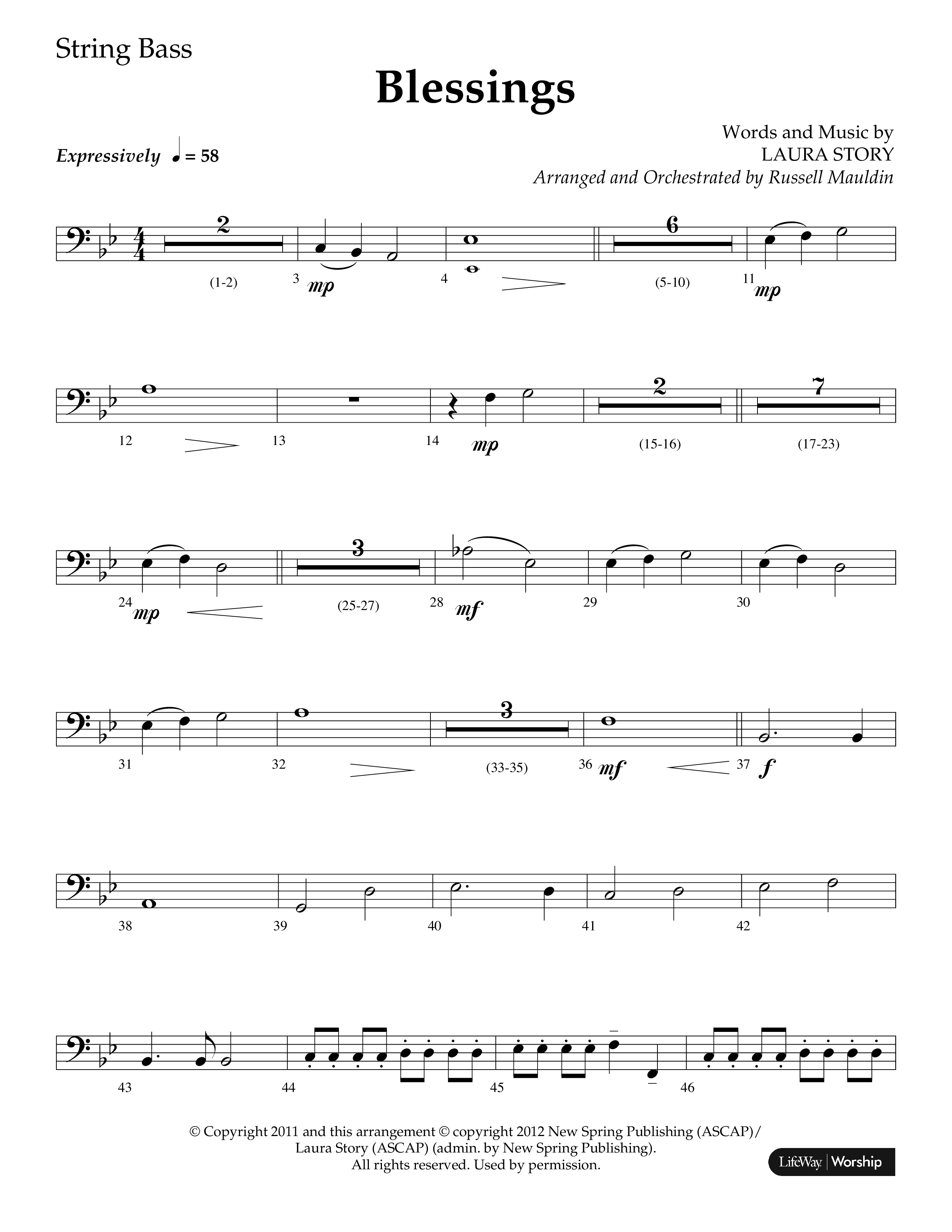 Blessings (Choral Anthem SATB) String Bass (Lifeway Choral / Arr. Russell Mauldin)