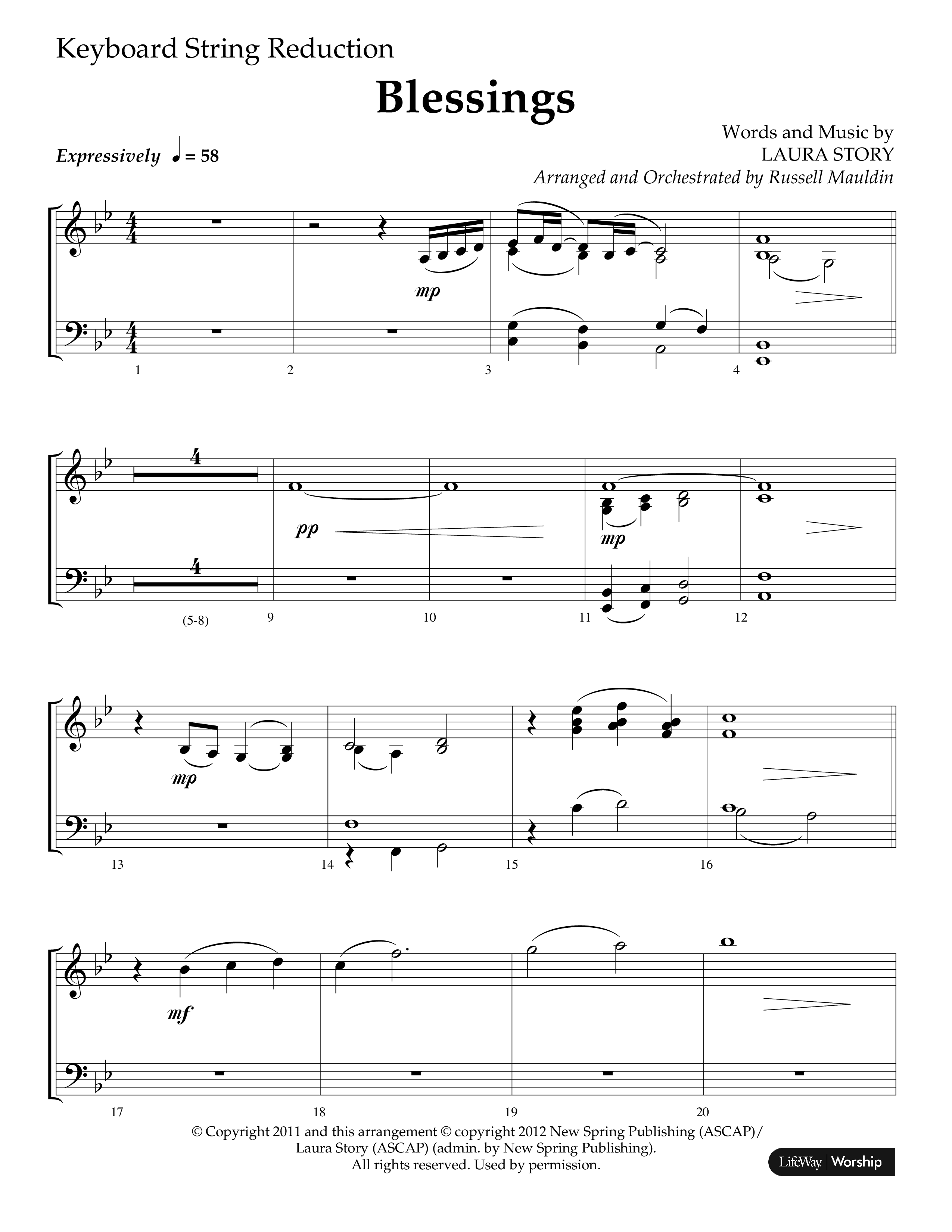 Blessings (Choral Anthem SATB) String Reduction (Lifeway Choral / Arr. Russell Mauldin)