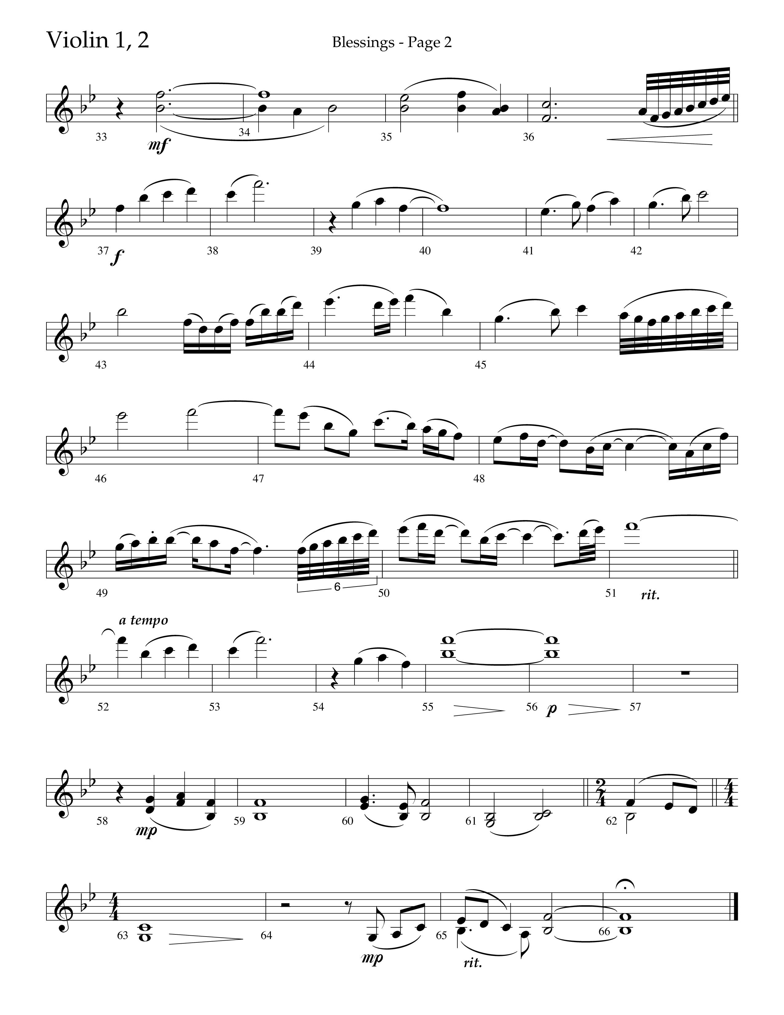 Blessings (Choral Anthem SATB) Violin 1/2 (Lifeway Choral / Arr. Russell Mauldin)