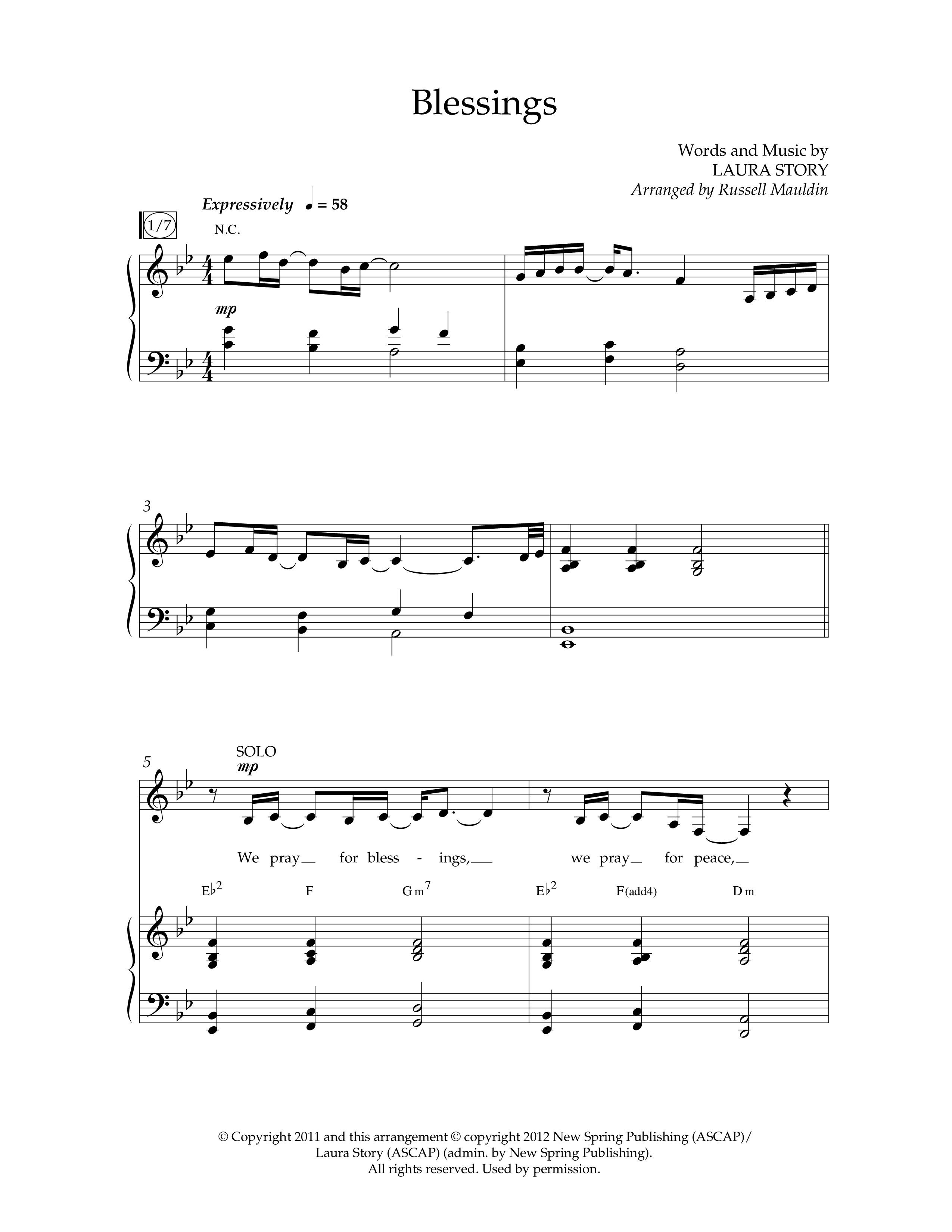 Blessings (Choral Anthem SATB) Anthem (SATB/Piano) (Lifeway Choral / Arr. Russell Mauldin)