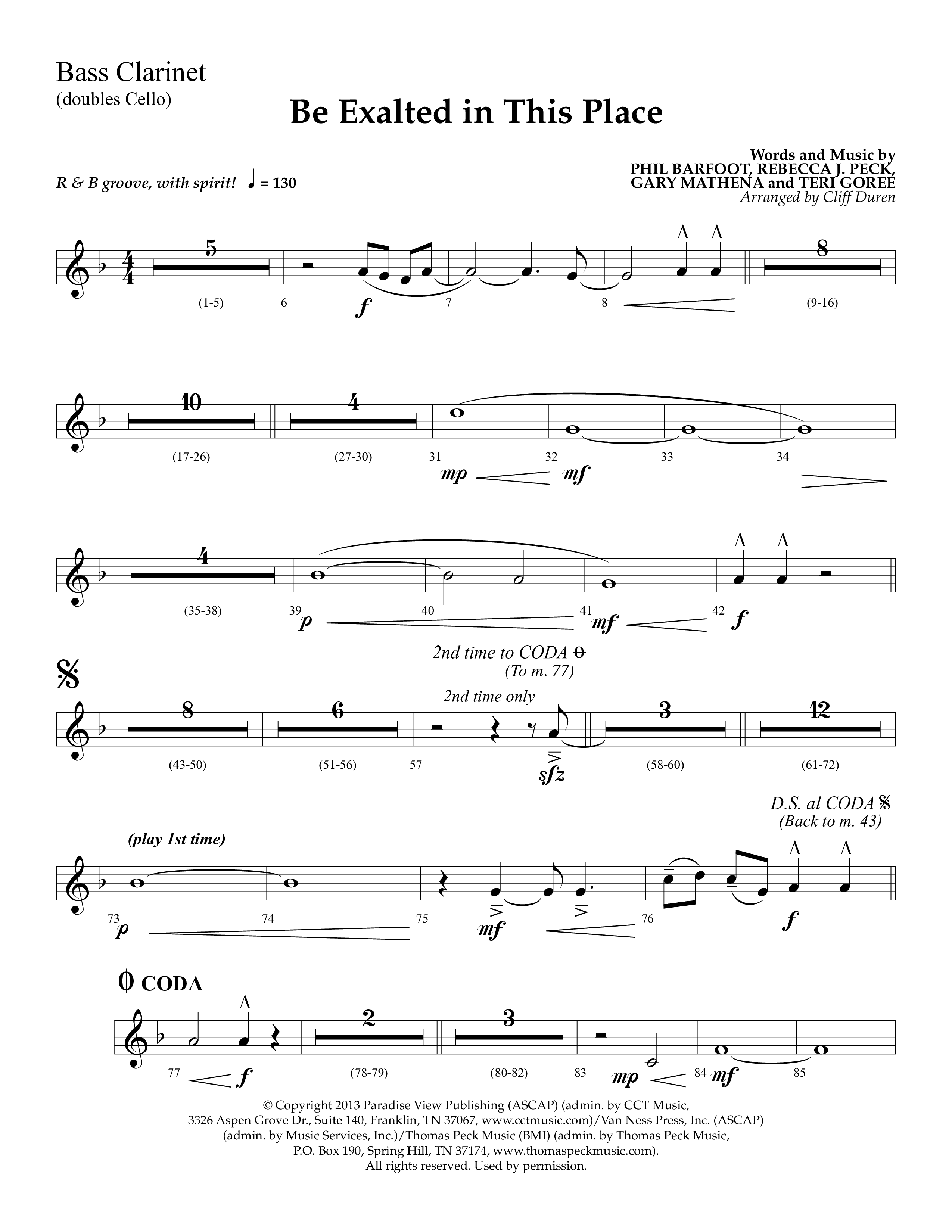 Be Exalted In This Place (Choral Anthem SATB) Bass Clarinet (Lifeway Choral / Arr. Cliff Duren)