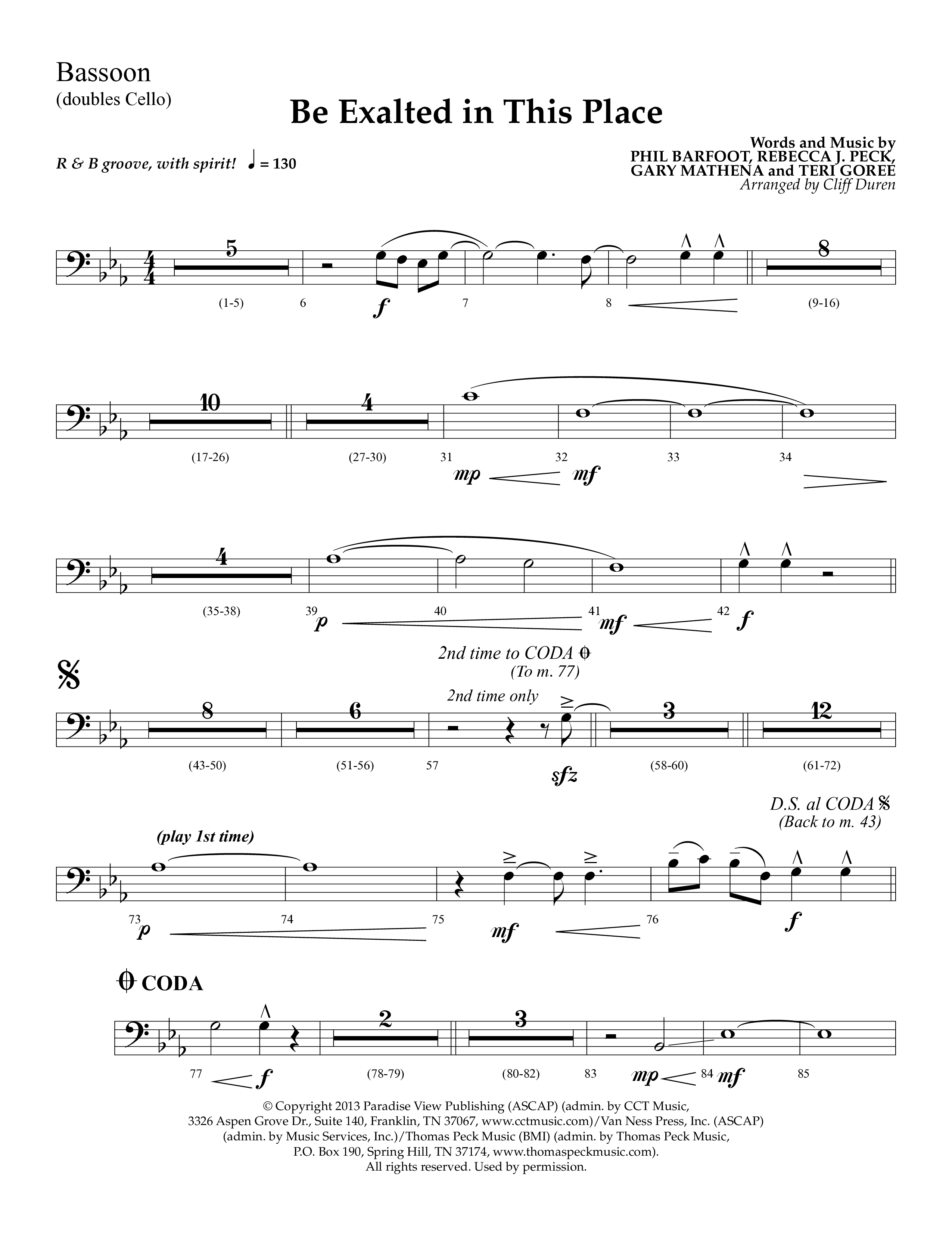 Be Exalted In This Place (Choral Anthem SATB) Bassoon (Lifeway Choral / Arr. Cliff Duren)