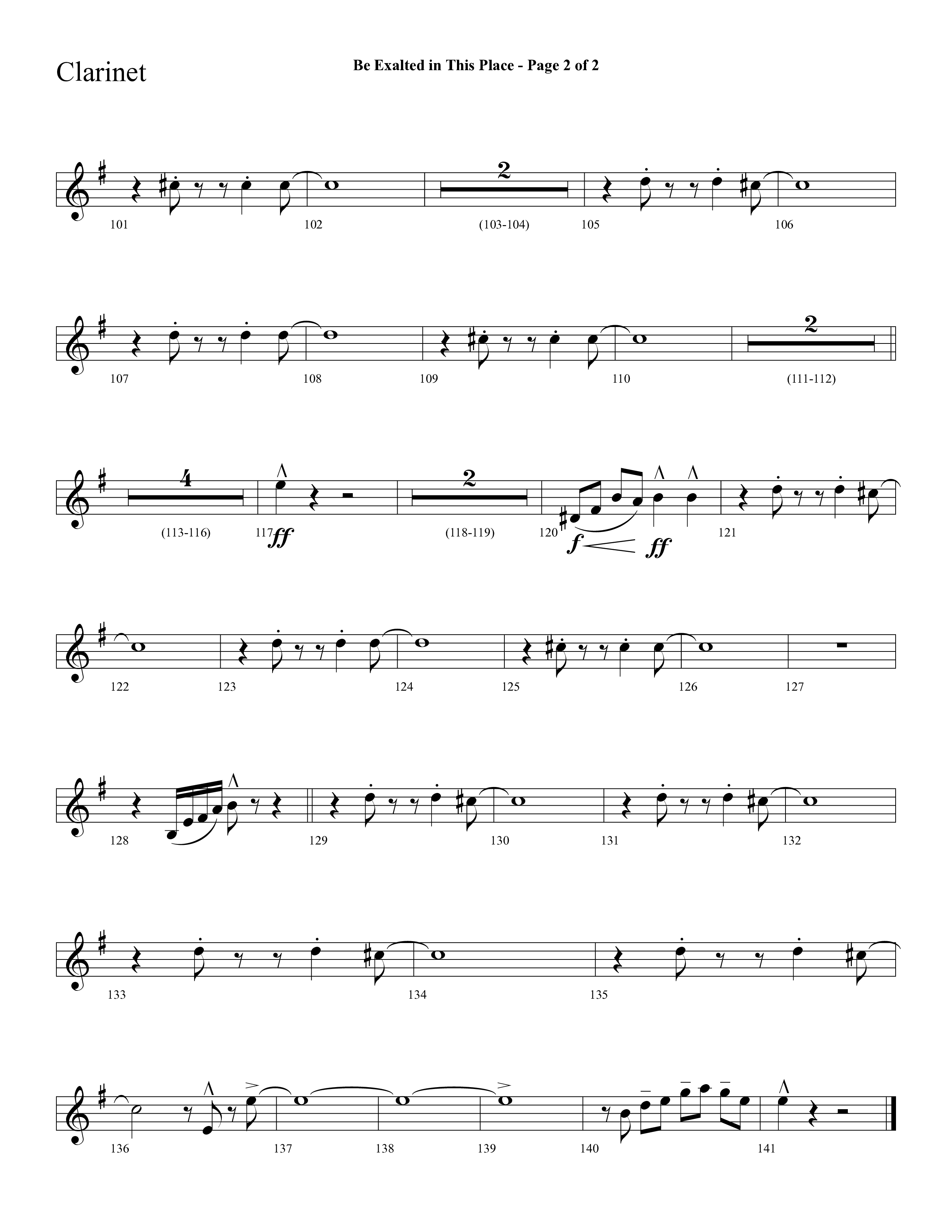 Be Exalted In This Place (Choral Anthem SATB) Clarinet 1/2 (Lifeway Choral / Arr. Cliff Duren)