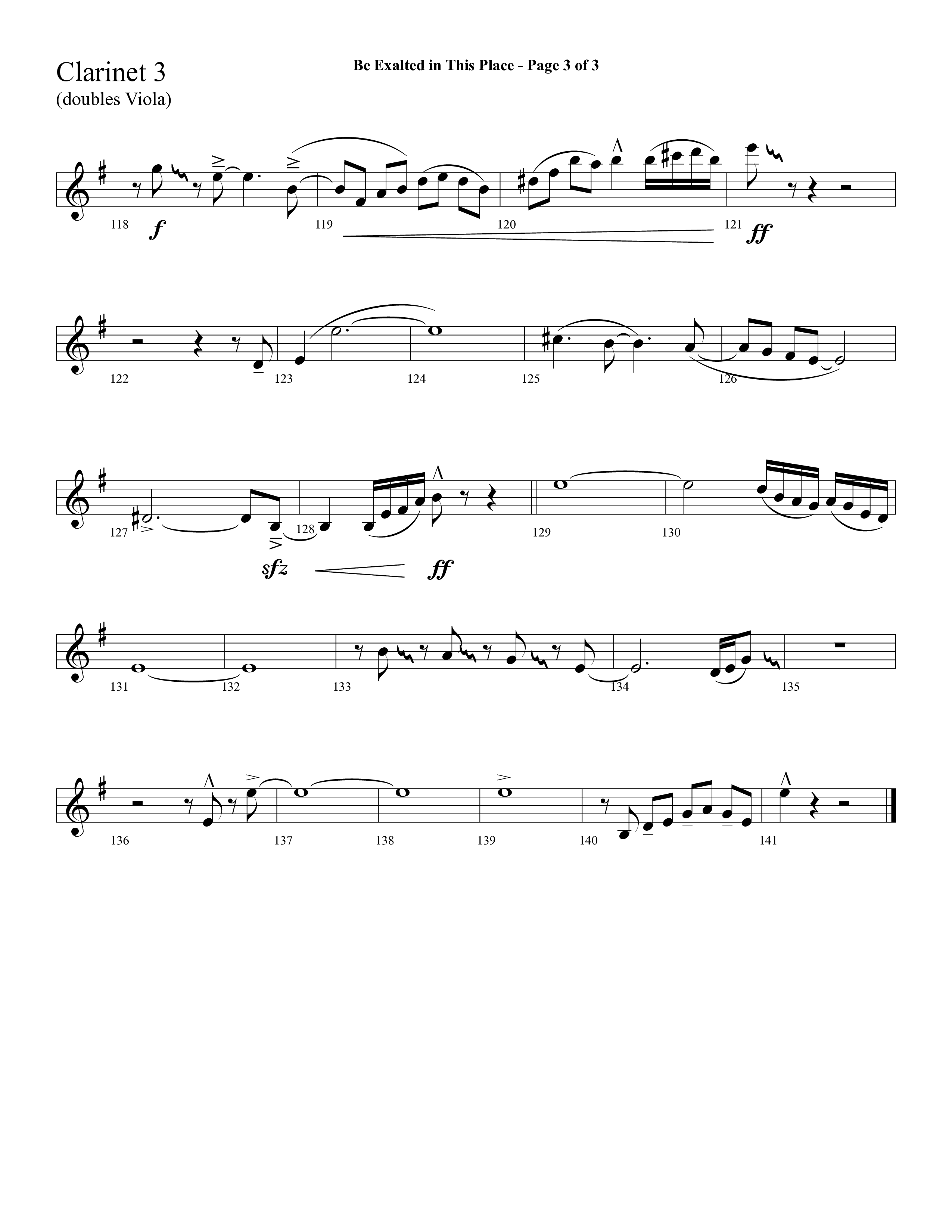 Be Exalted In This Place (Choral Anthem SATB) Clarinet 3 (Lifeway Choral / Arr. Cliff Duren)