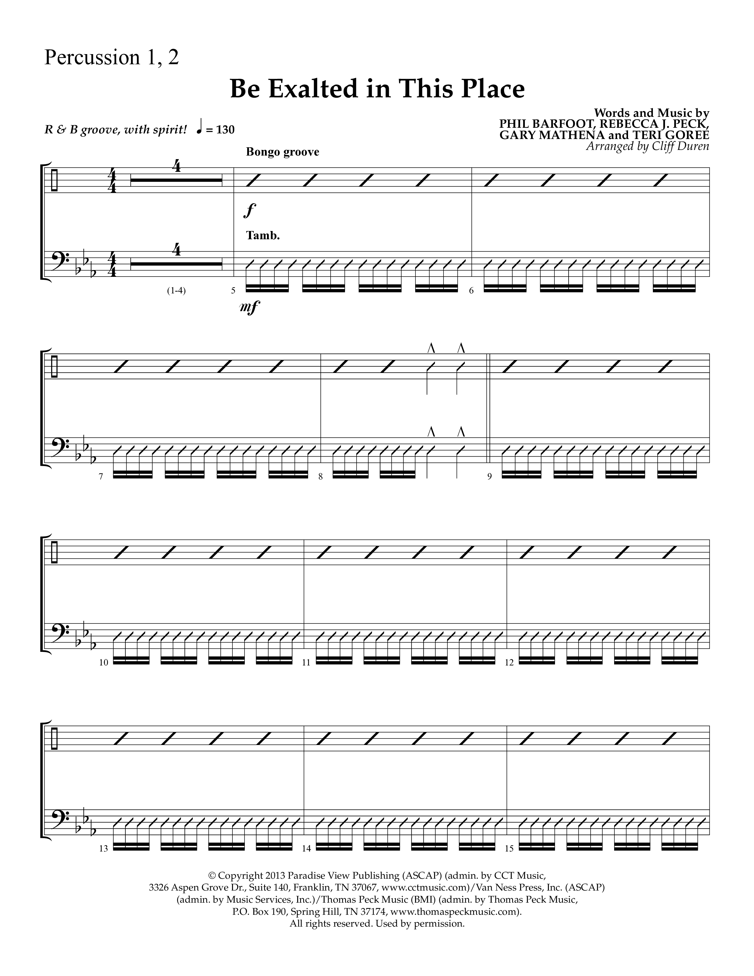 Be Exalted In This Place (Choral Anthem SATB) Percussion 1/2 (Lifeway Choral / Arr. Cliff Duren)