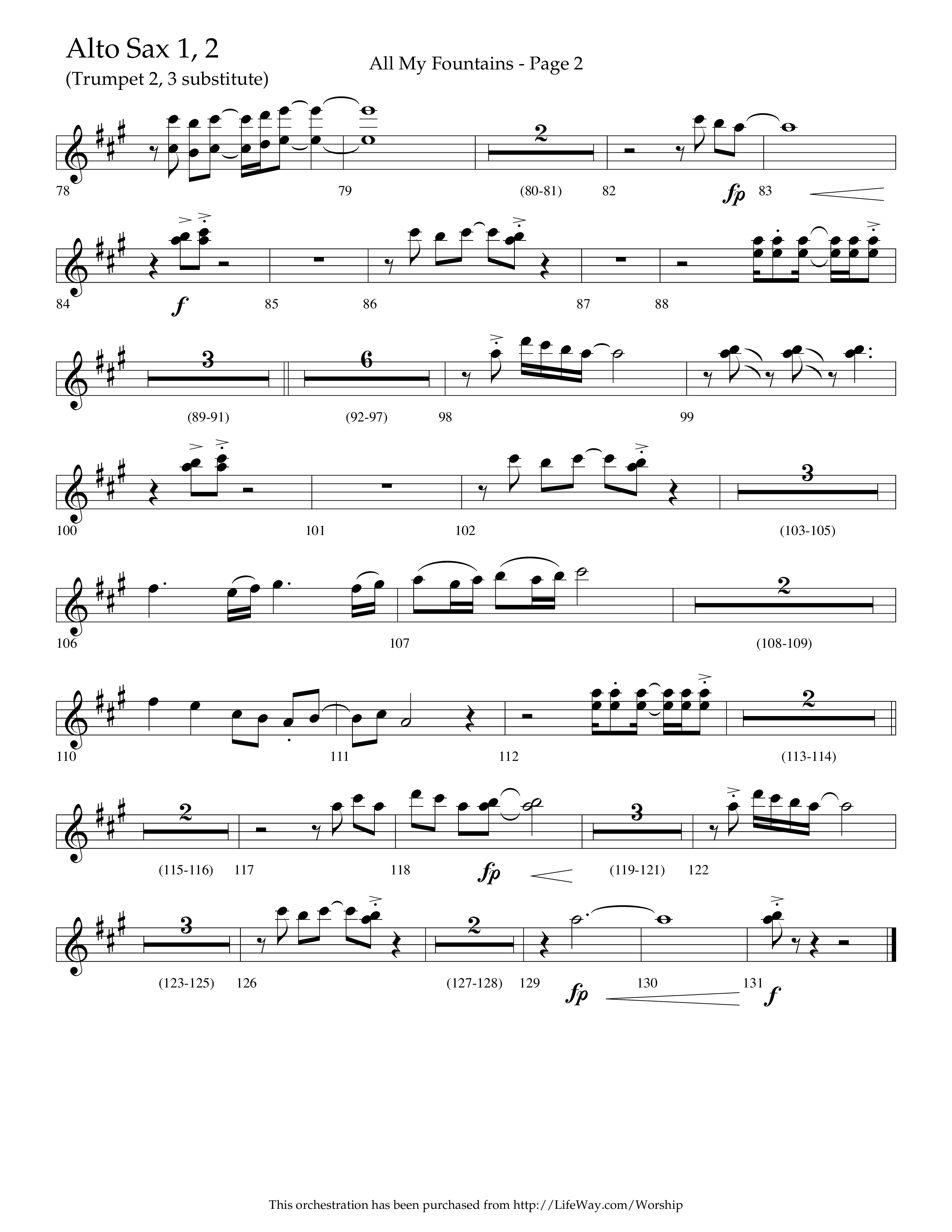 All My Fountains (Choral Anthem SATB) Alto Sax 1/2 (Lifeway Choral / Arr. Russell Mauldin)