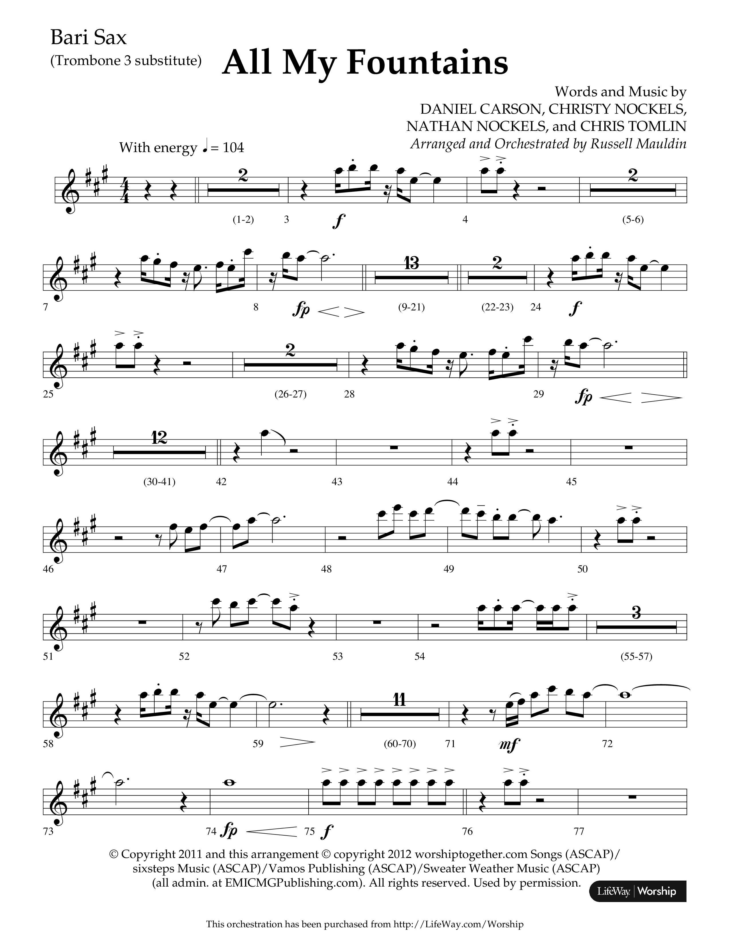 All My Fountains (Choral Anthem SATB) Bari Sax (Lifeway Choral / Arr. Russell Mauldin)