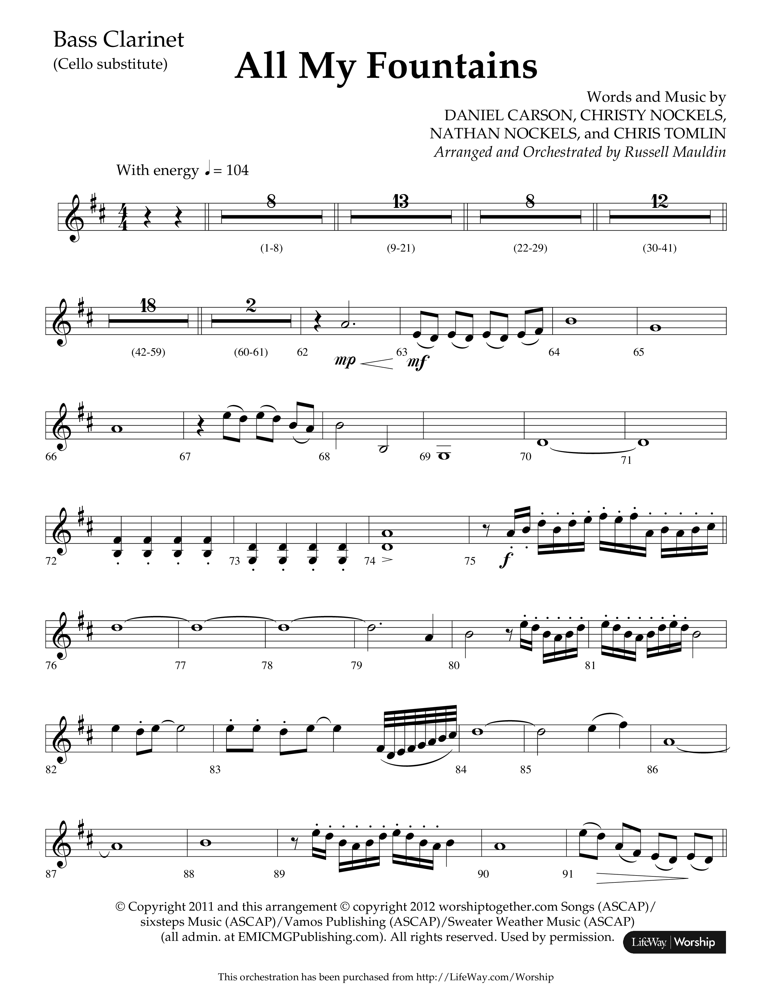 All My Fountains (Choral Anthem SATB) Bass Clarinet (Lifeway Choral / Arr. Russell Mauldin)