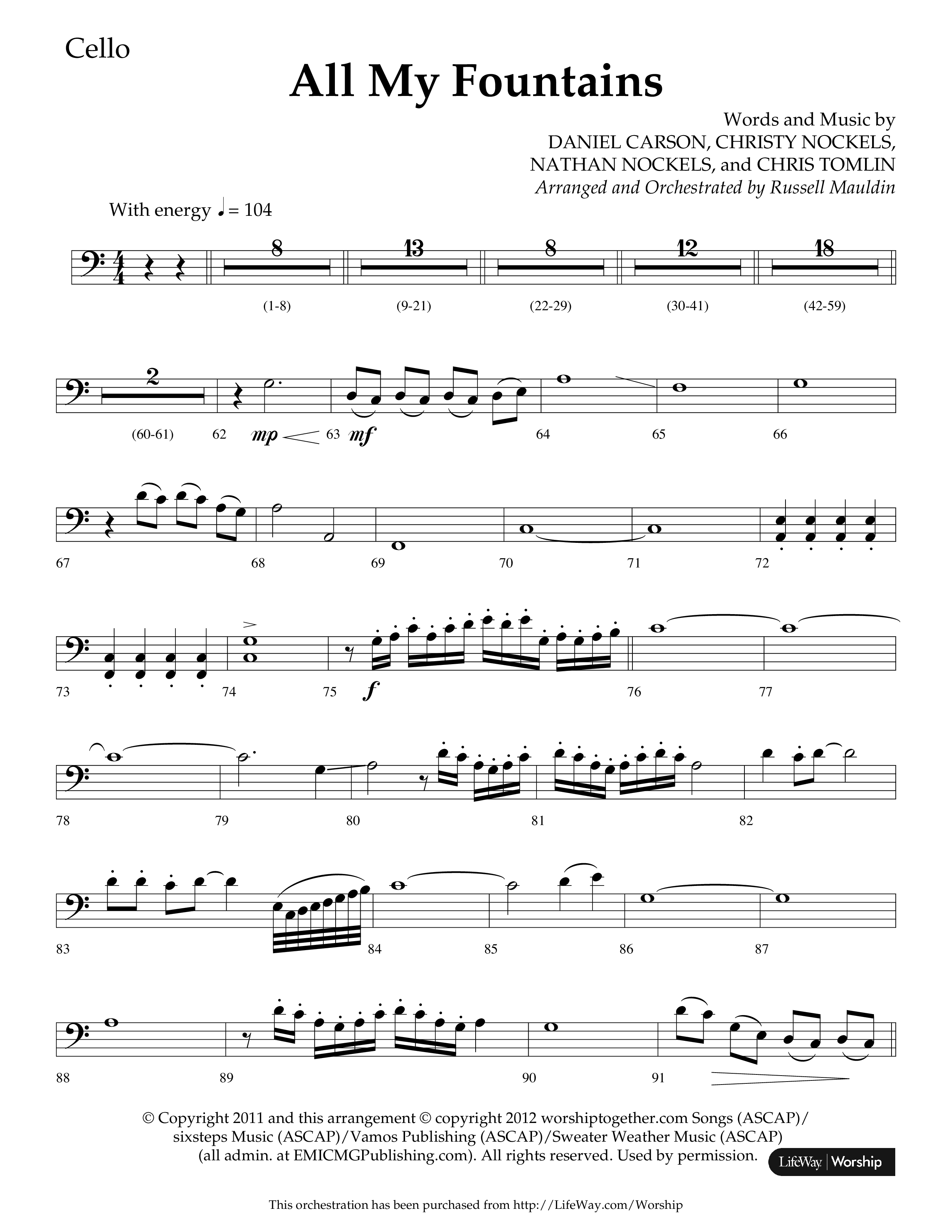 All My Fountains (Choral Anthem SATB) Cello (Lifeway Choral / Arr. Russell Mauldin)
