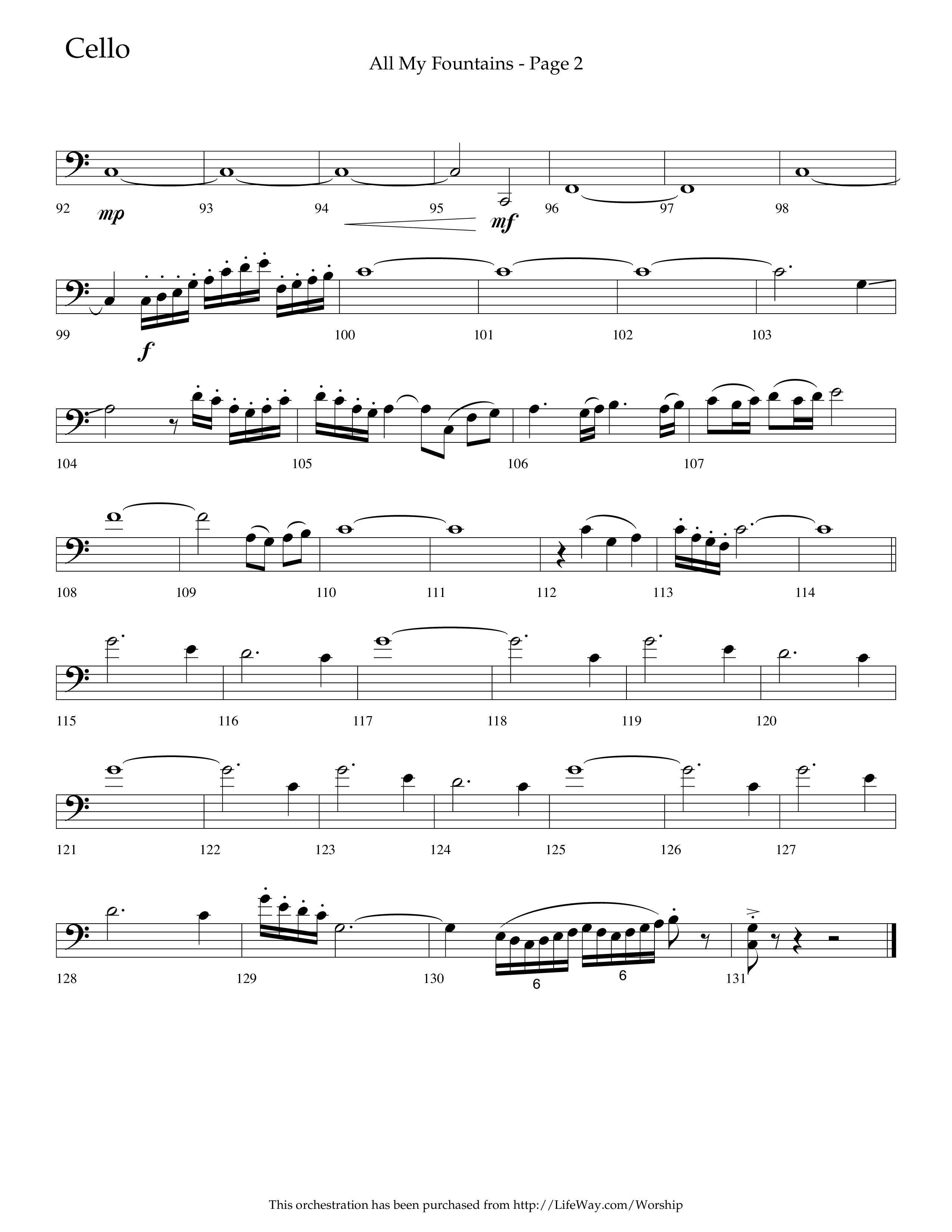 All My Fountains (Choral Anthem SATB) Cello (Lifeway Choral / Arr. Russell Mauldin)