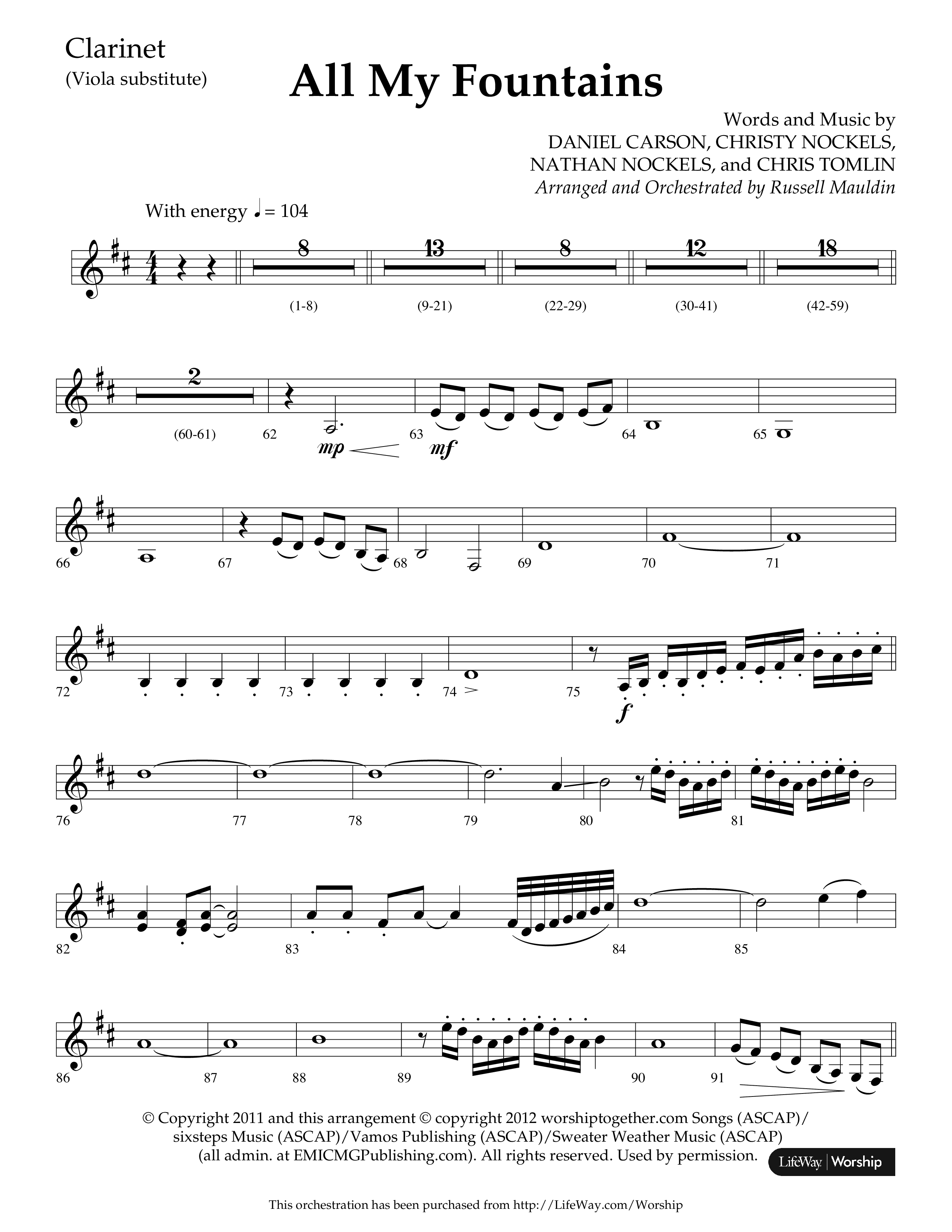 All My Fountains (Choral Anthem SATB) Clarinet (Lifeway Choral / Arr. Russell Mauldin)