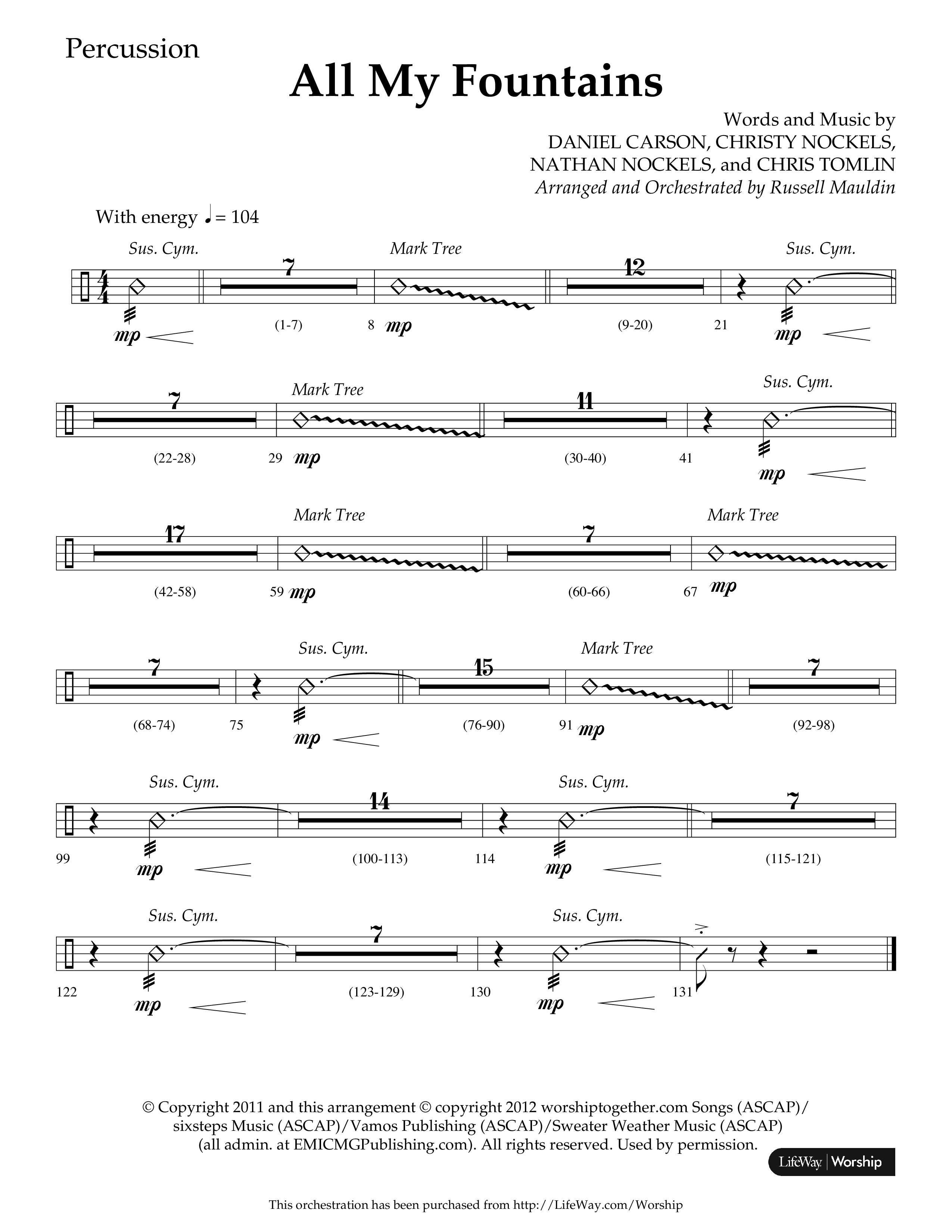 All My Fountains (Choral Anthem SATB) Percussion (Lifeway Choral / Arr. Russell Mauldin)
