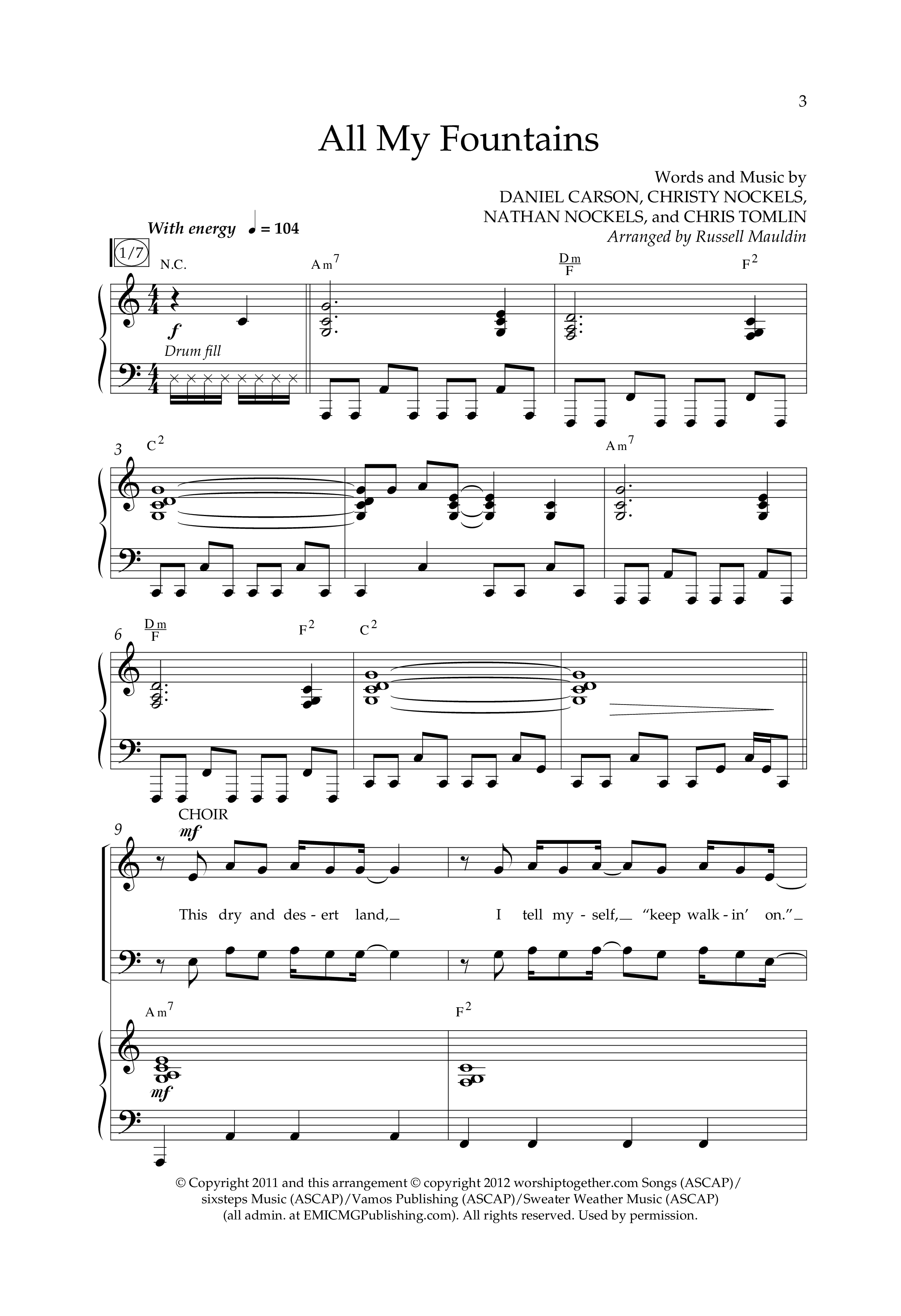 All My Fountains (Choral Anthem SATB) Anthem (SATB/Piano) (Lifeway Choral / Arr. Russell Mauldin)