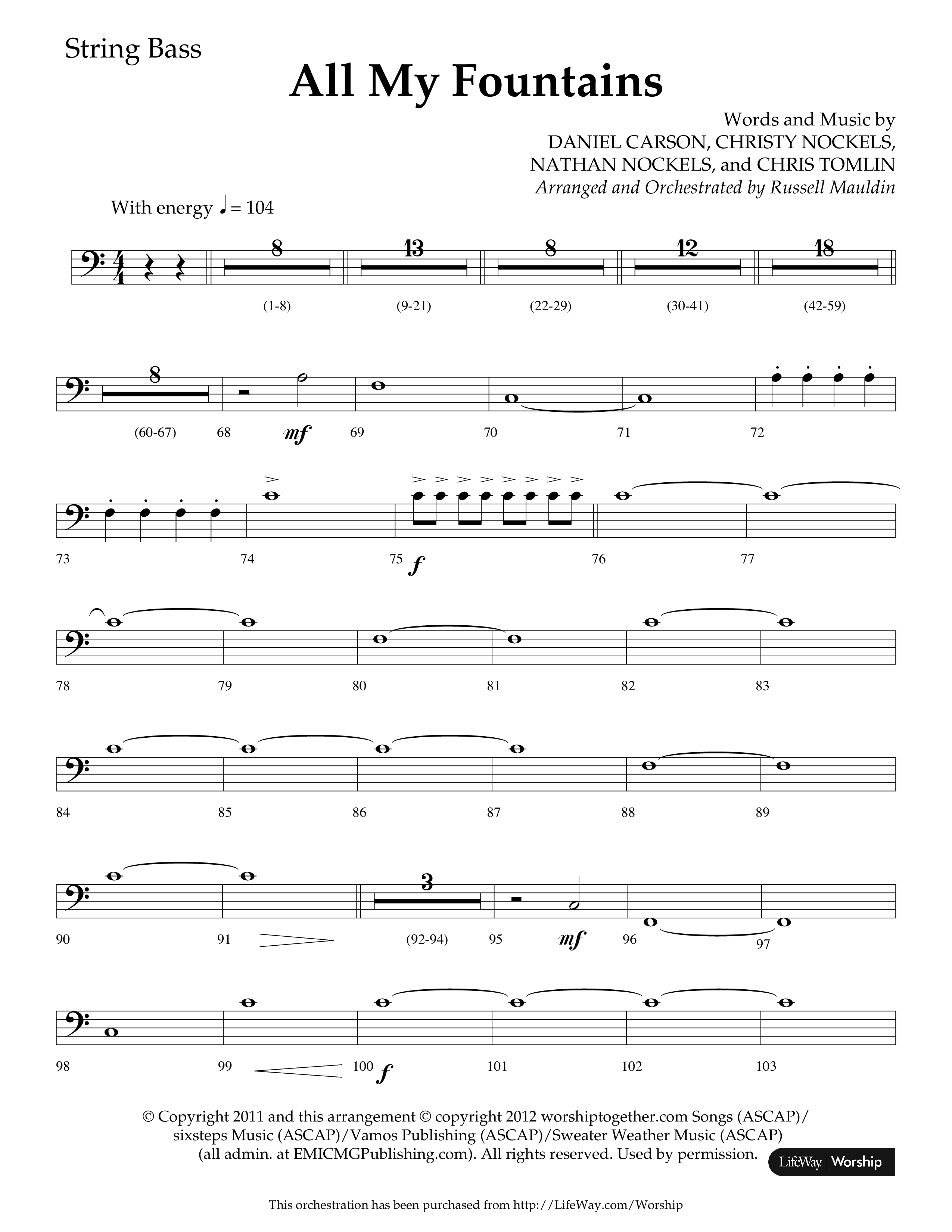 All My Fountains (Choral Anthem SATB) String Bass (Lifeway Choral / Arr. Russell Mauldin)