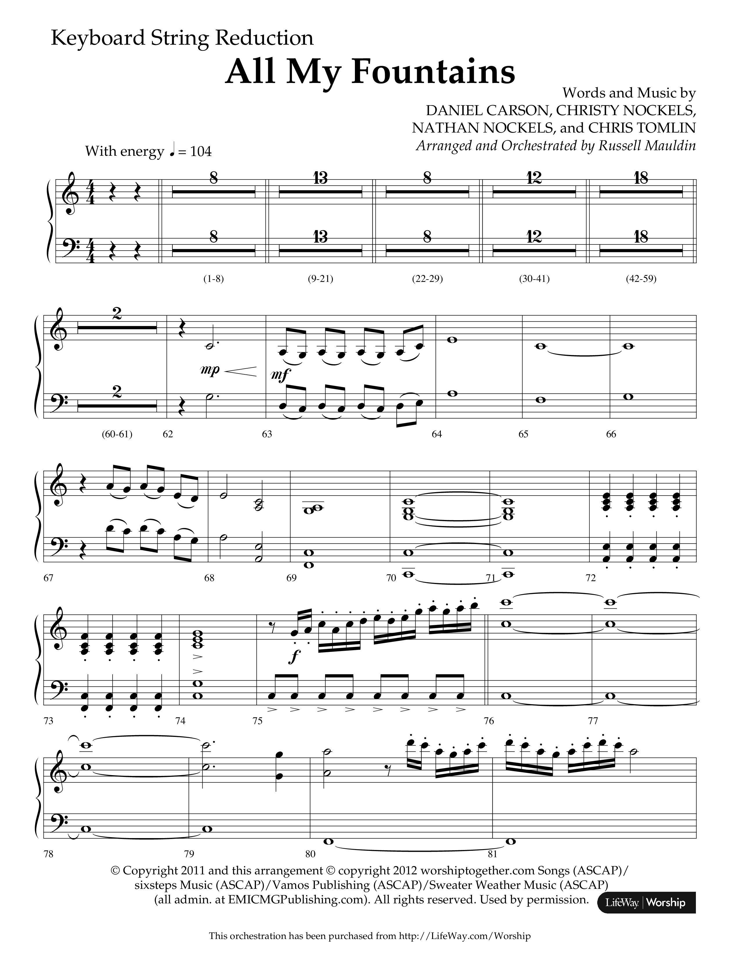 All My Fountains (Choral Anthem SATB) String Reduction (Lifeway Choral / Arr. Russell Mauldin)