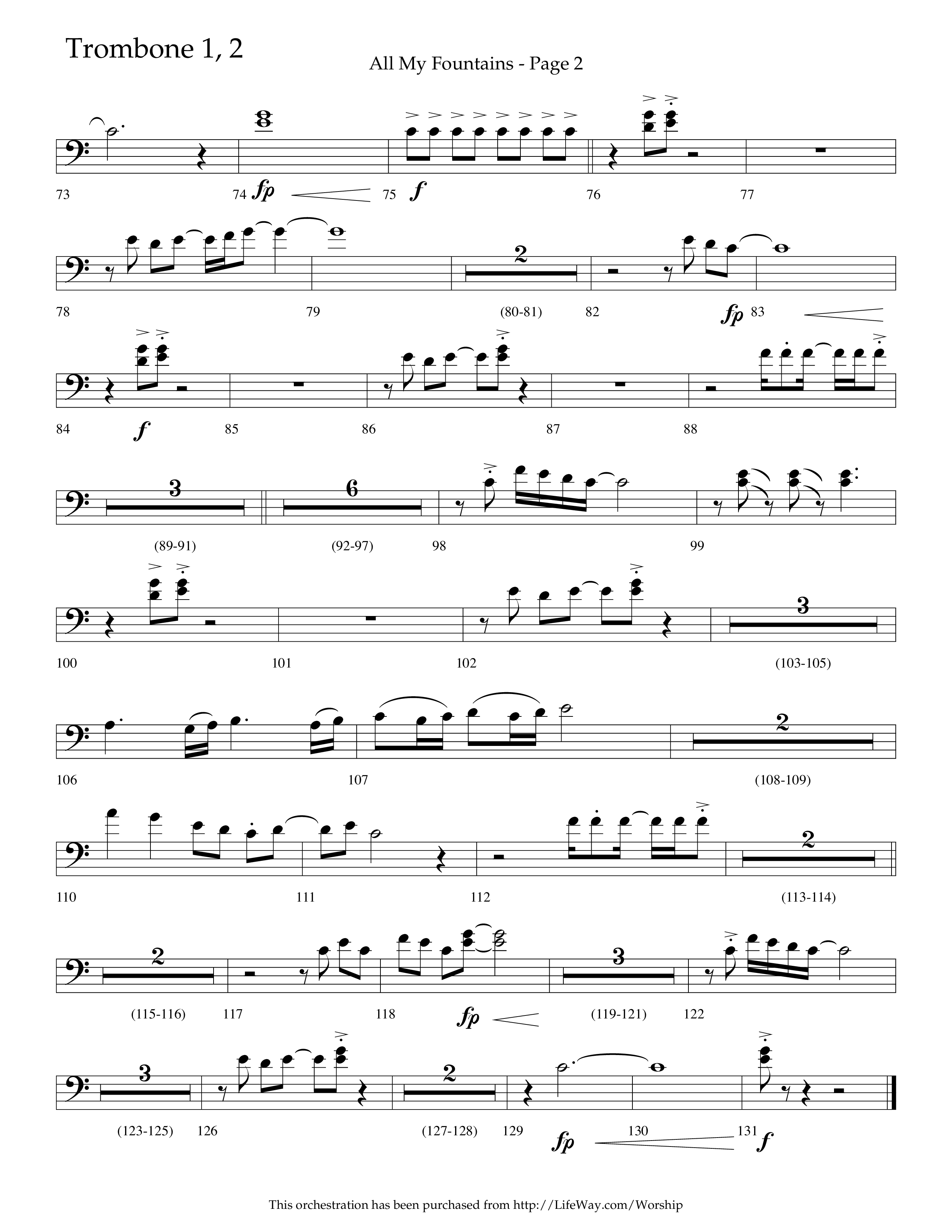 All My Fountains (Choral Anthem SATB) Trombone 1/2 (Lifeway Choral / Arr. Russell Mauldin)