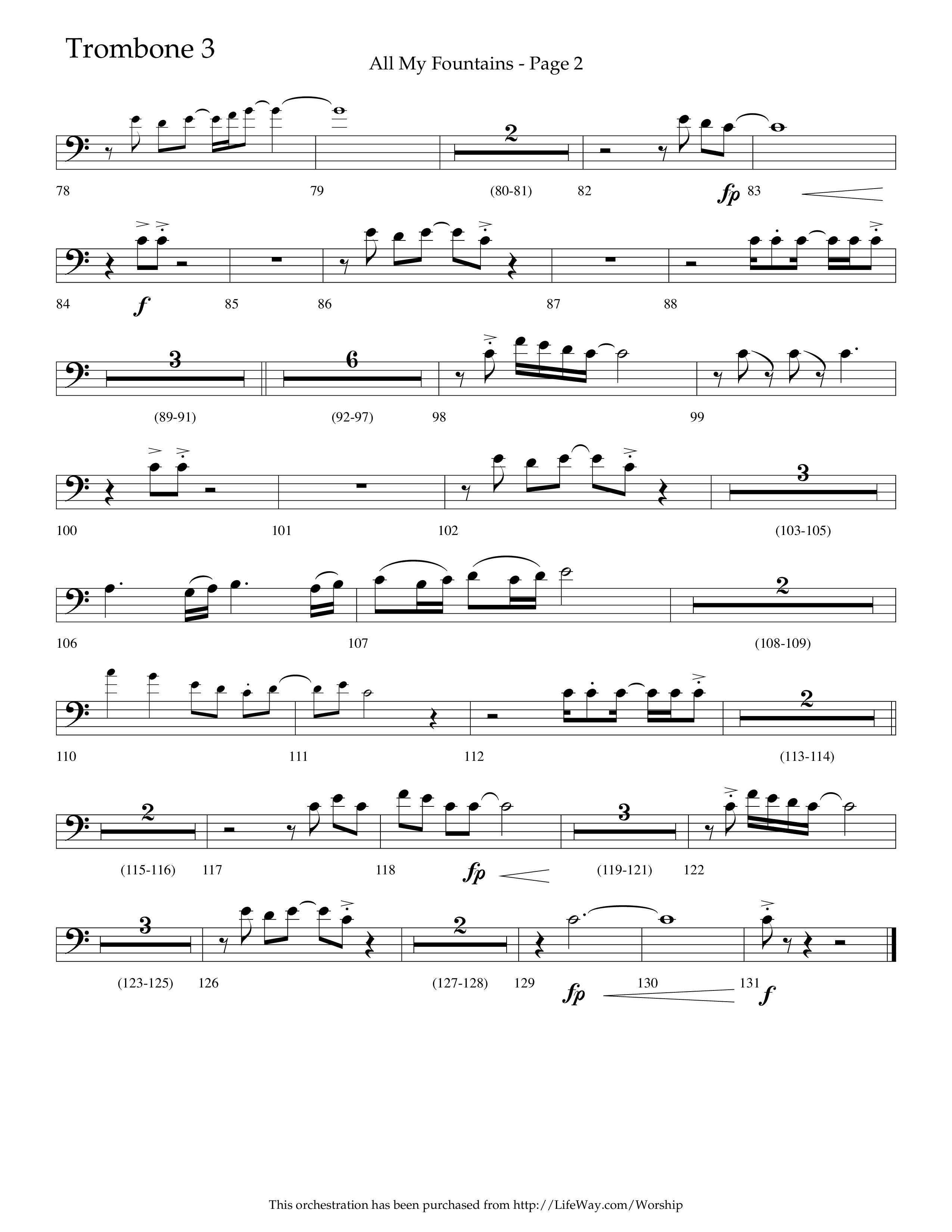 All My Fountains (Choral Anthem SATB) Trombone 3 (Lifeway Choral / Arr. Russell Mauldin)