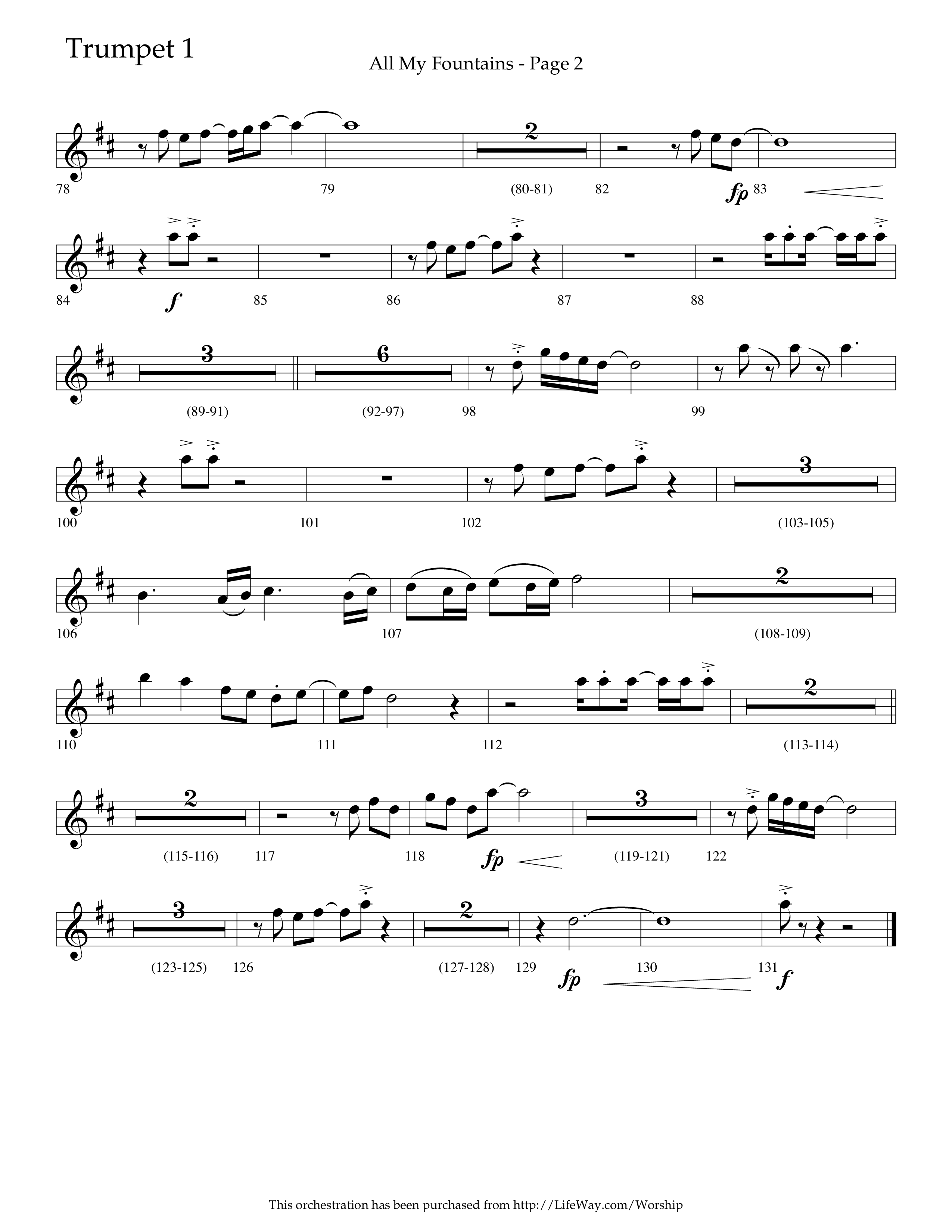 All My Fountains (Choral Anthem SATB) Trumpet 1 (Lifeway Choral / Arr. Russell Mauldin)