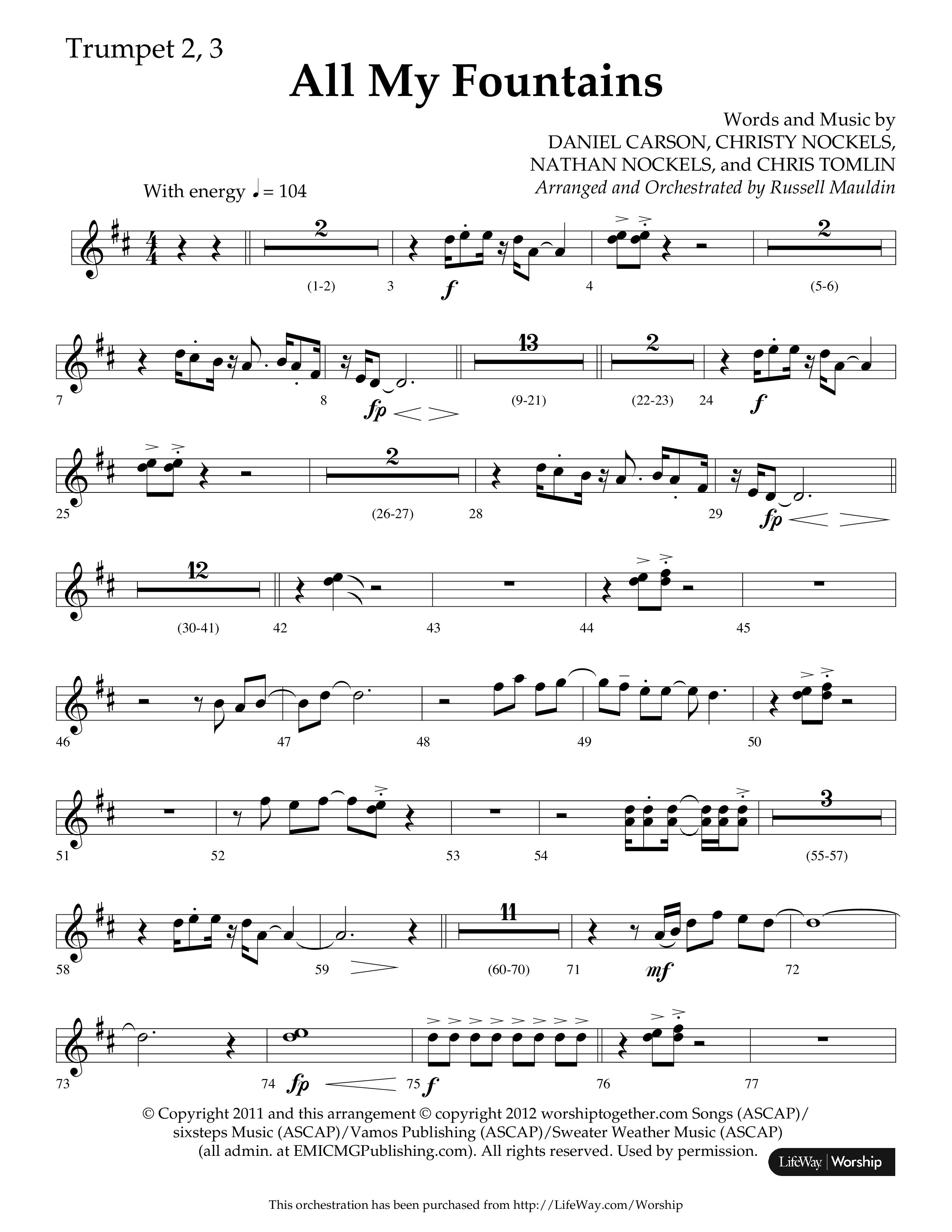 All My Fountains (Choral Anthem SATB) Trumpet 2/3 (Lifeway Choral / Arr. Russell Mauldin)