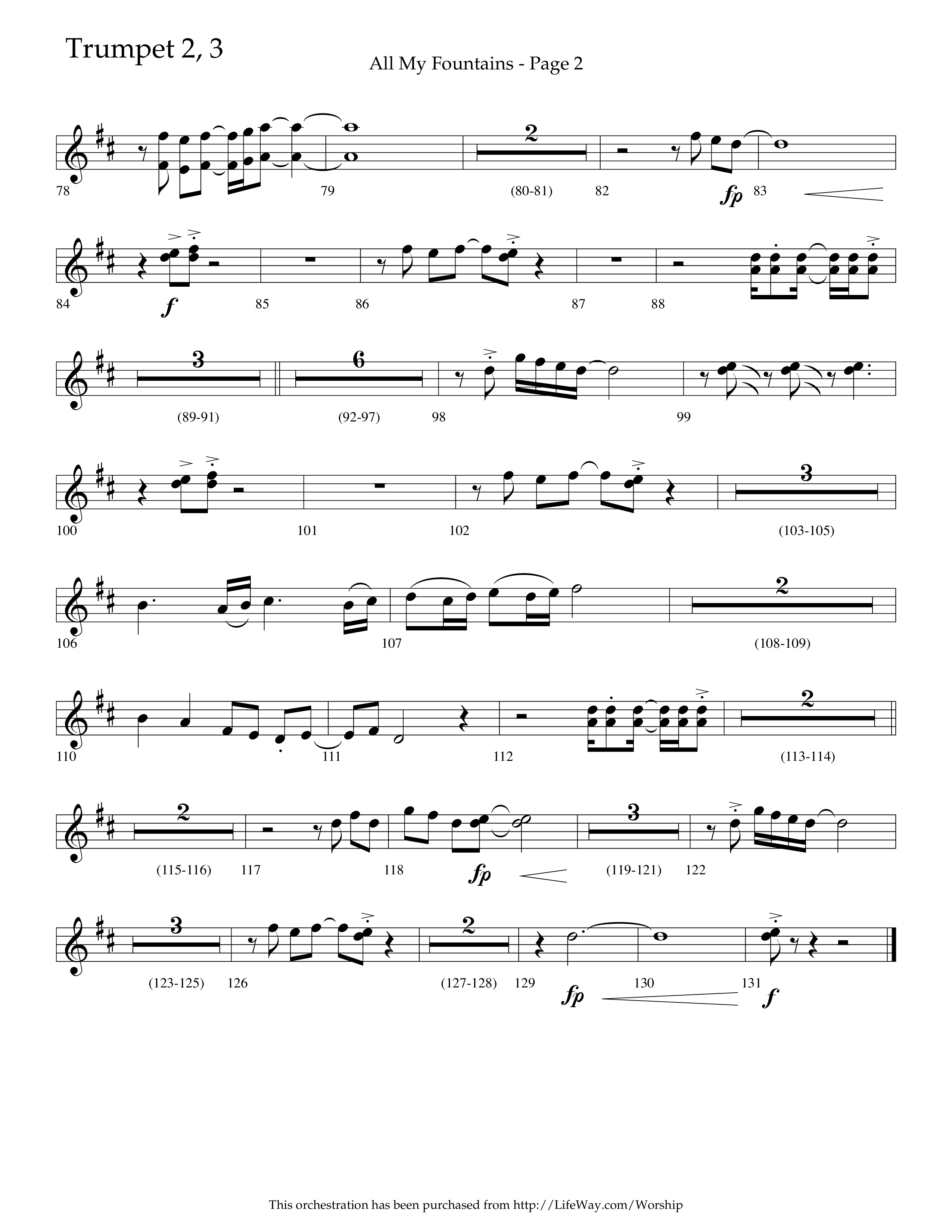 All My Fountains (Choral Anthem SATB) Trumpet 2/3 (Lifeway Choral / Arr. Russell Mauldin)