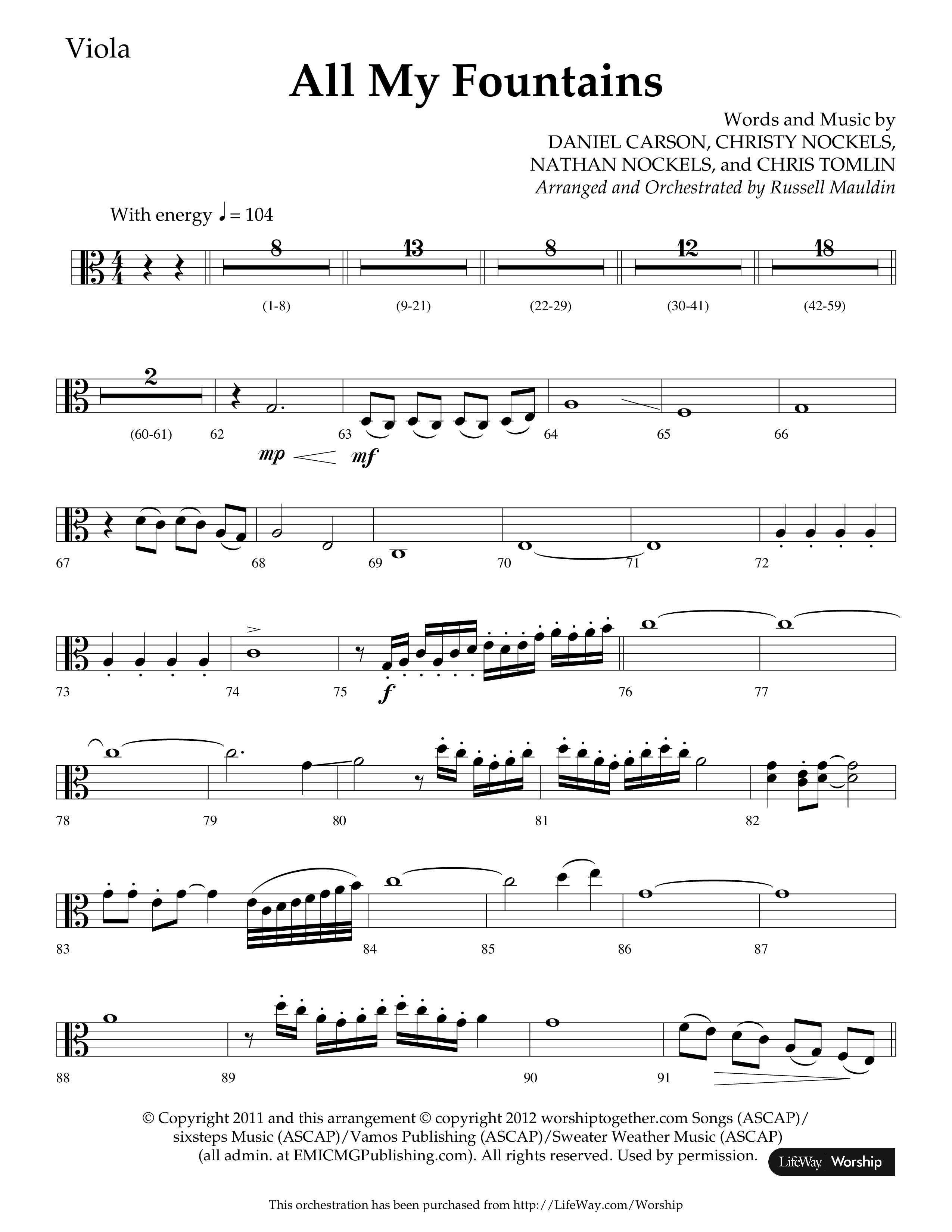 All My Fountains (Choral Anthem SATB) Viola (Lifeway Choral / Arr. Russell Mauldin)
