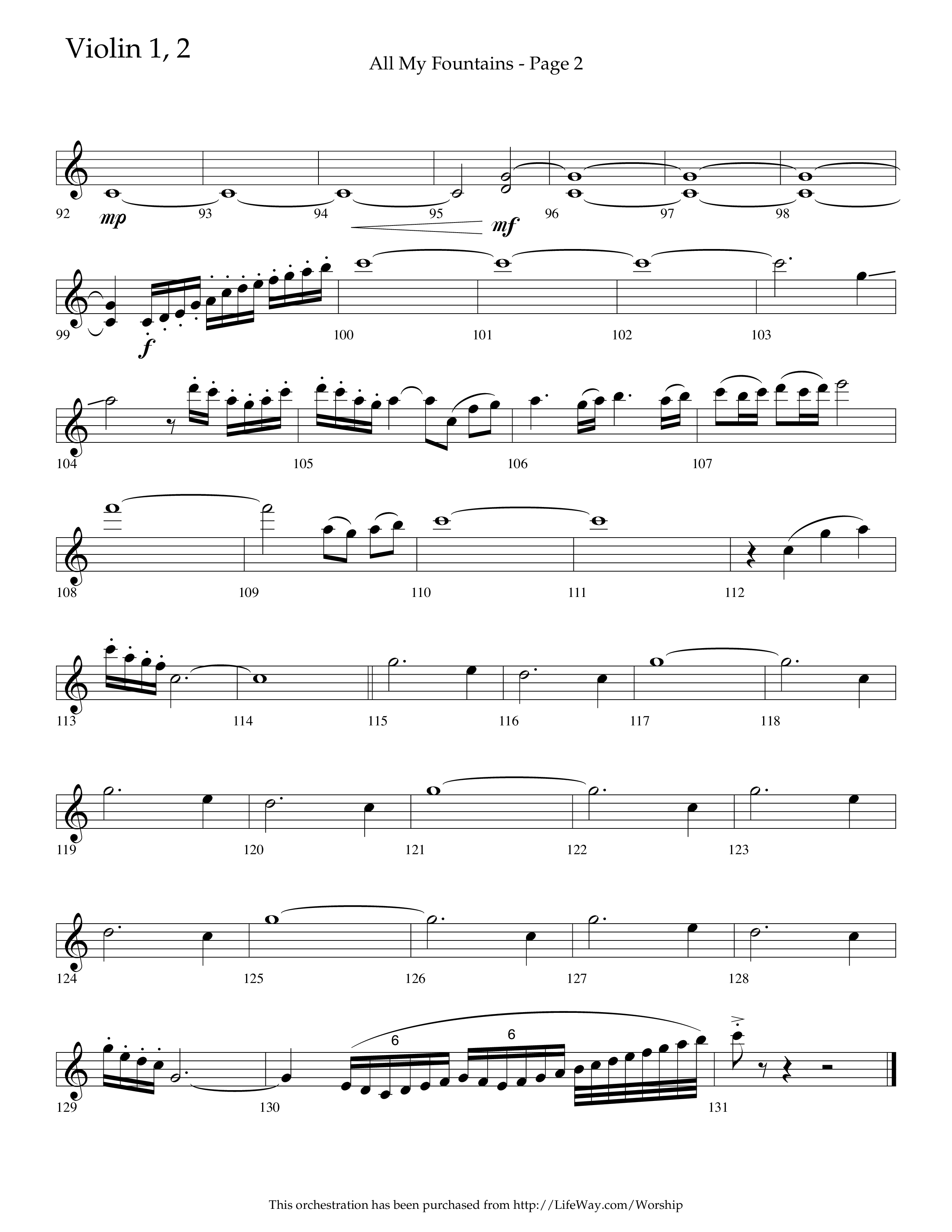 All My Fountains (Choral Anthem SATB) Violin 1/2 (Lifeway Choral / Arr. Russell Mauldin)