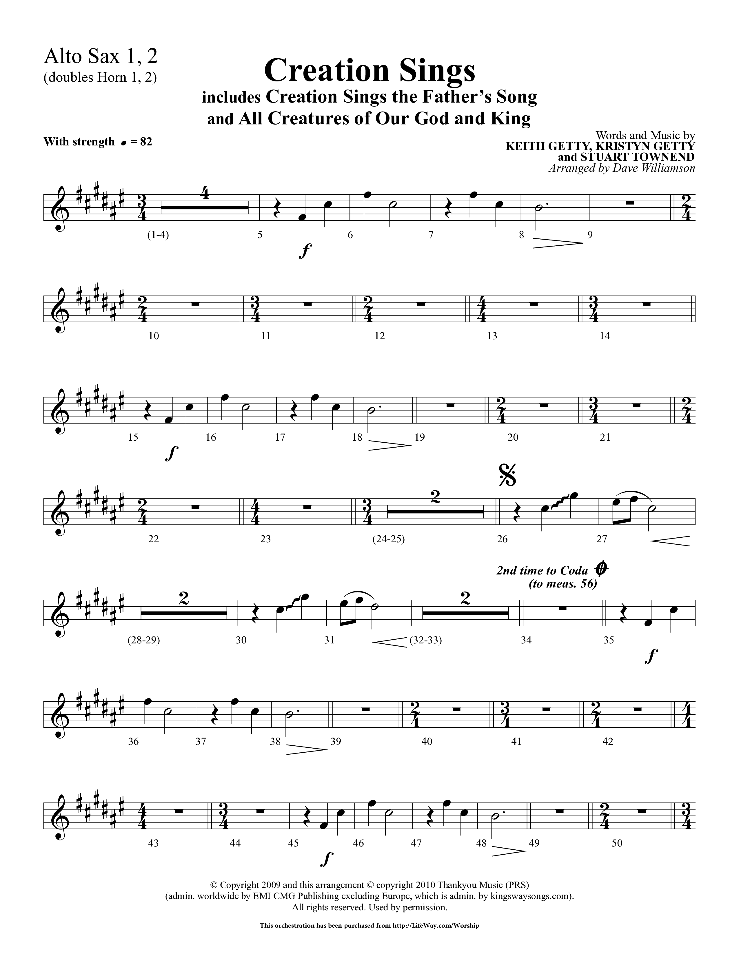 Creation Sings (Choral Anthem SATB) Alto Sax 1/2 (Lifeway Choral / Arr. Dave Williamson)