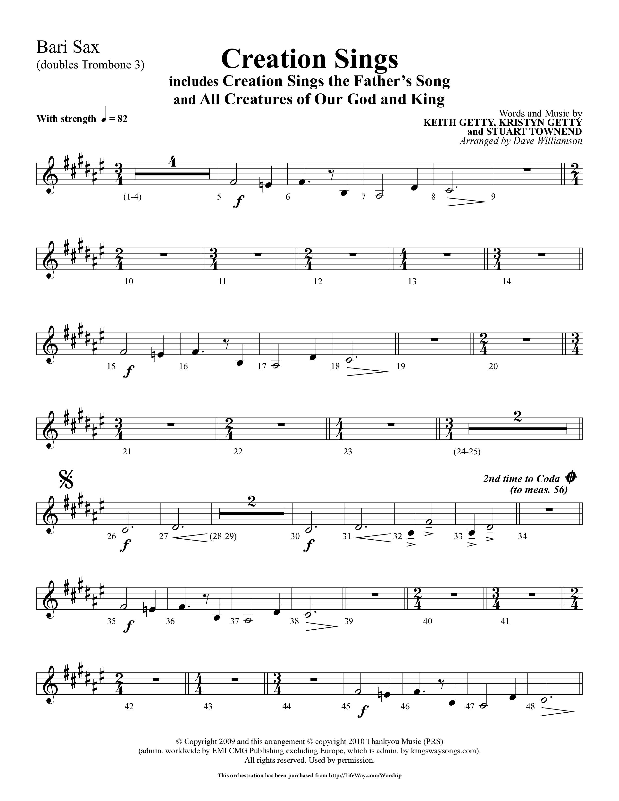 Creation Sings (Choral Anthem SATB) Bari Sax (Lifeway Choral / Arr. Dave Williamson)