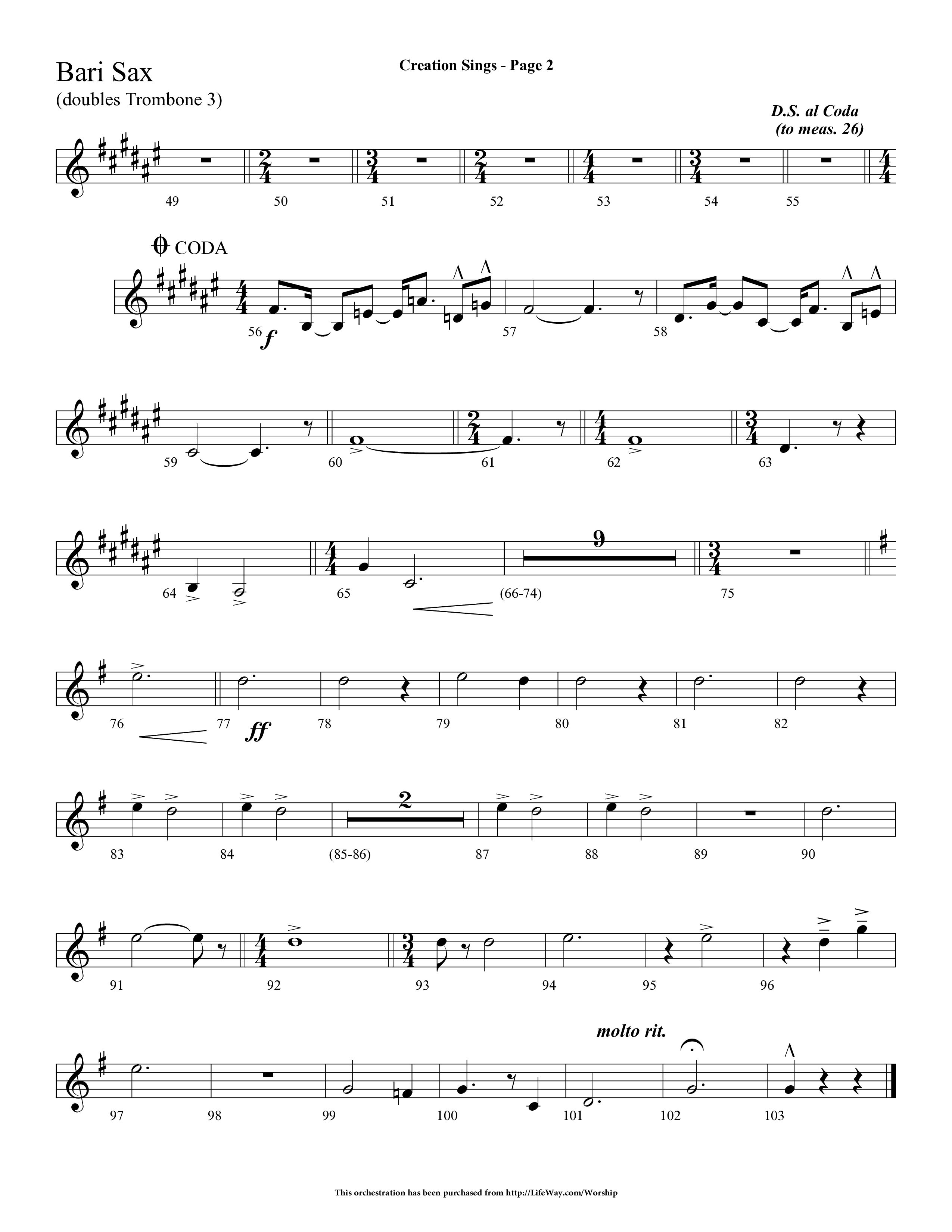 Creation Sings (Choral Anthem SATB) Bari Sax (Lifeway Choral / Arr. Dave Williamson)