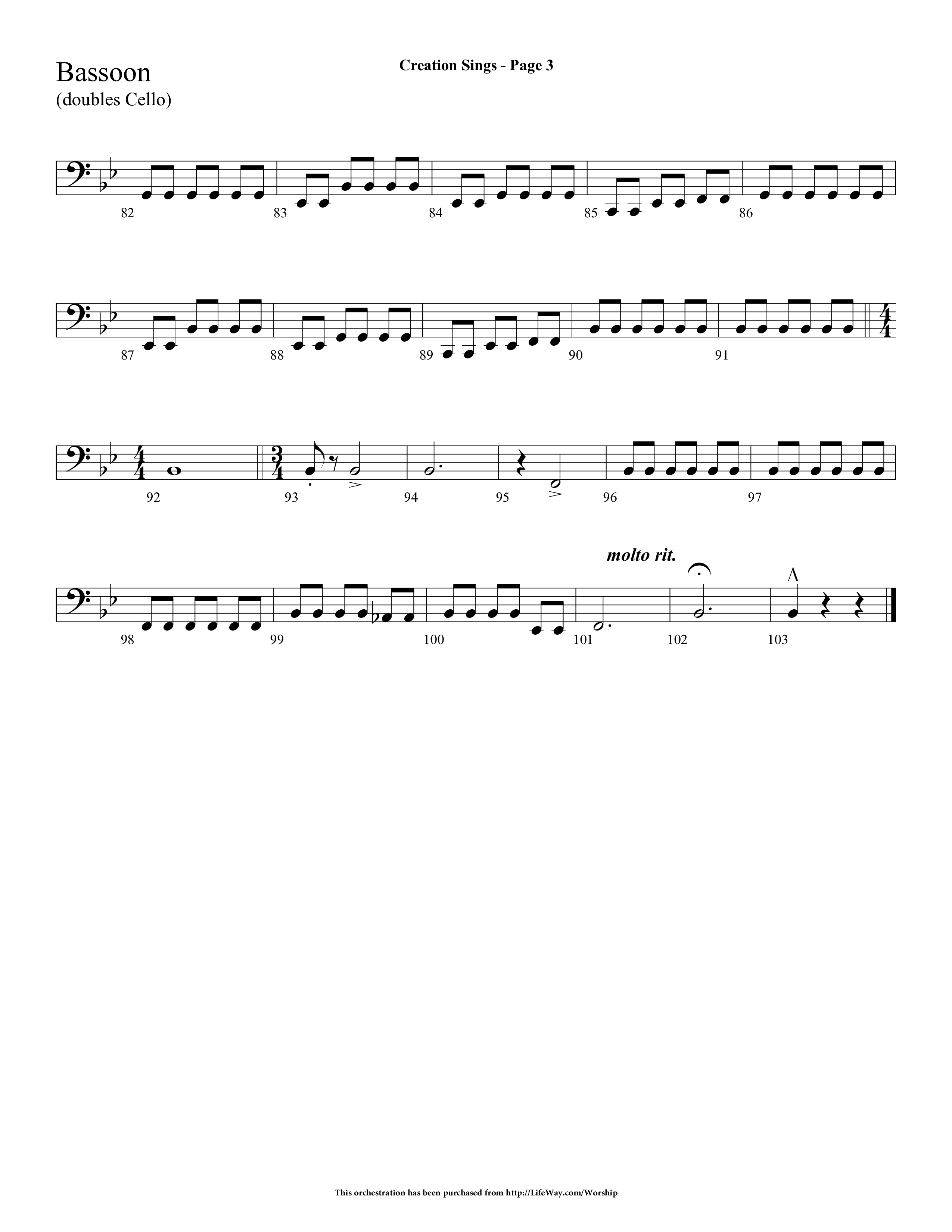 Creation Sings (Choral Anthem SATB) Bassoon (Lifeway Choral / Arr. Dave Williamson)