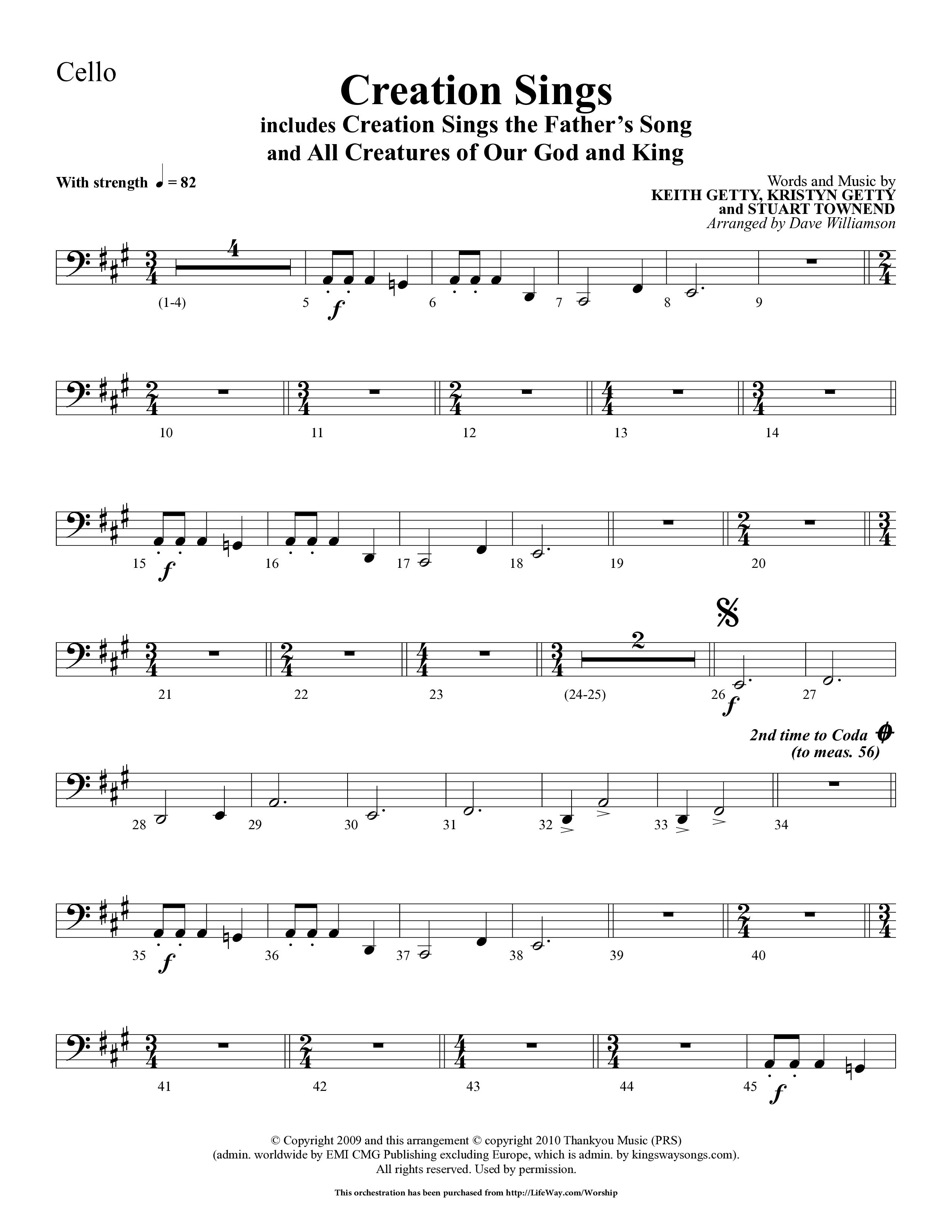 Creation Sings (Choral Anthem SATB) Cello (Lifeway Choral / Arr. Dave Williamson)