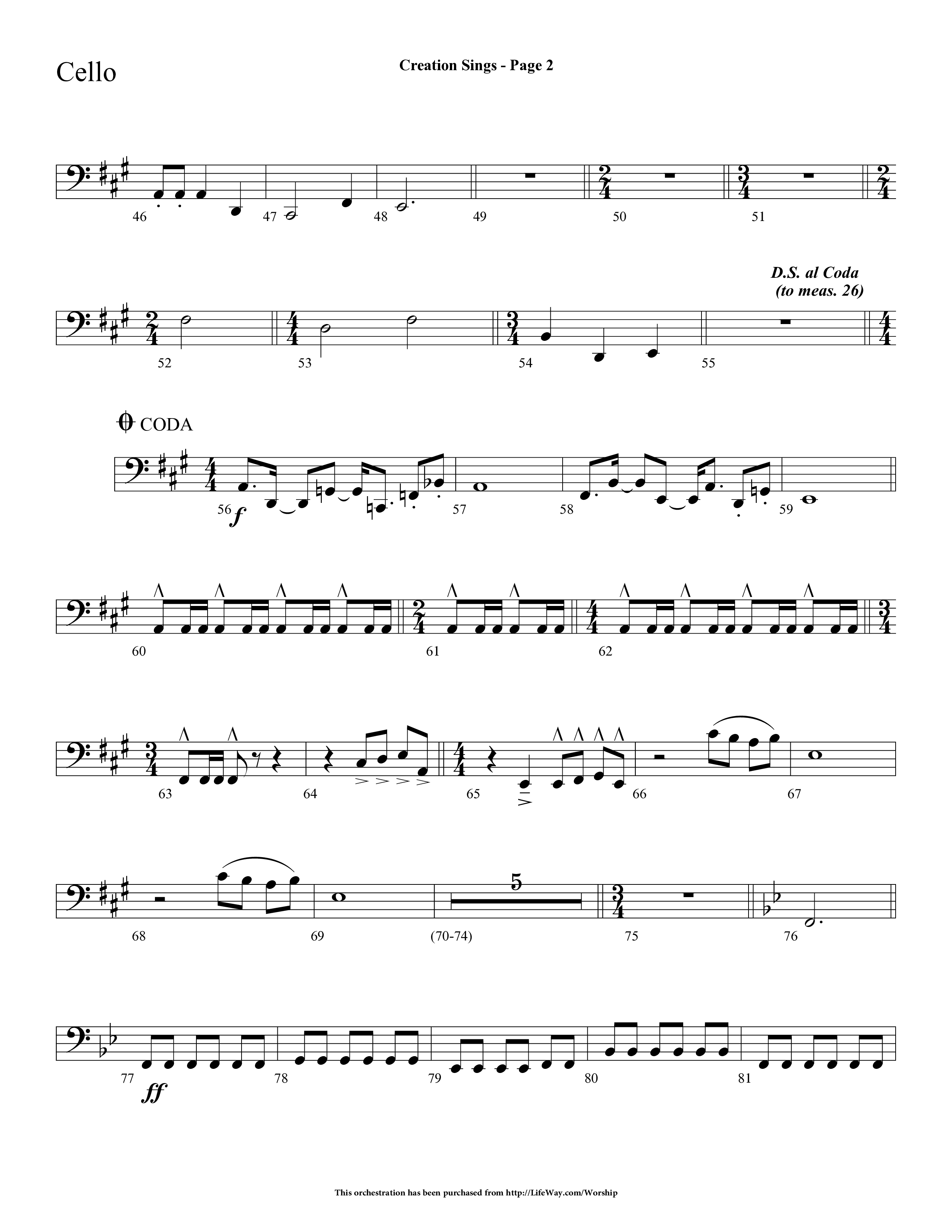Creation Sings (Choral Anthem SATB) Cello (Lifeway Choral / Arr. Dave Williamson)