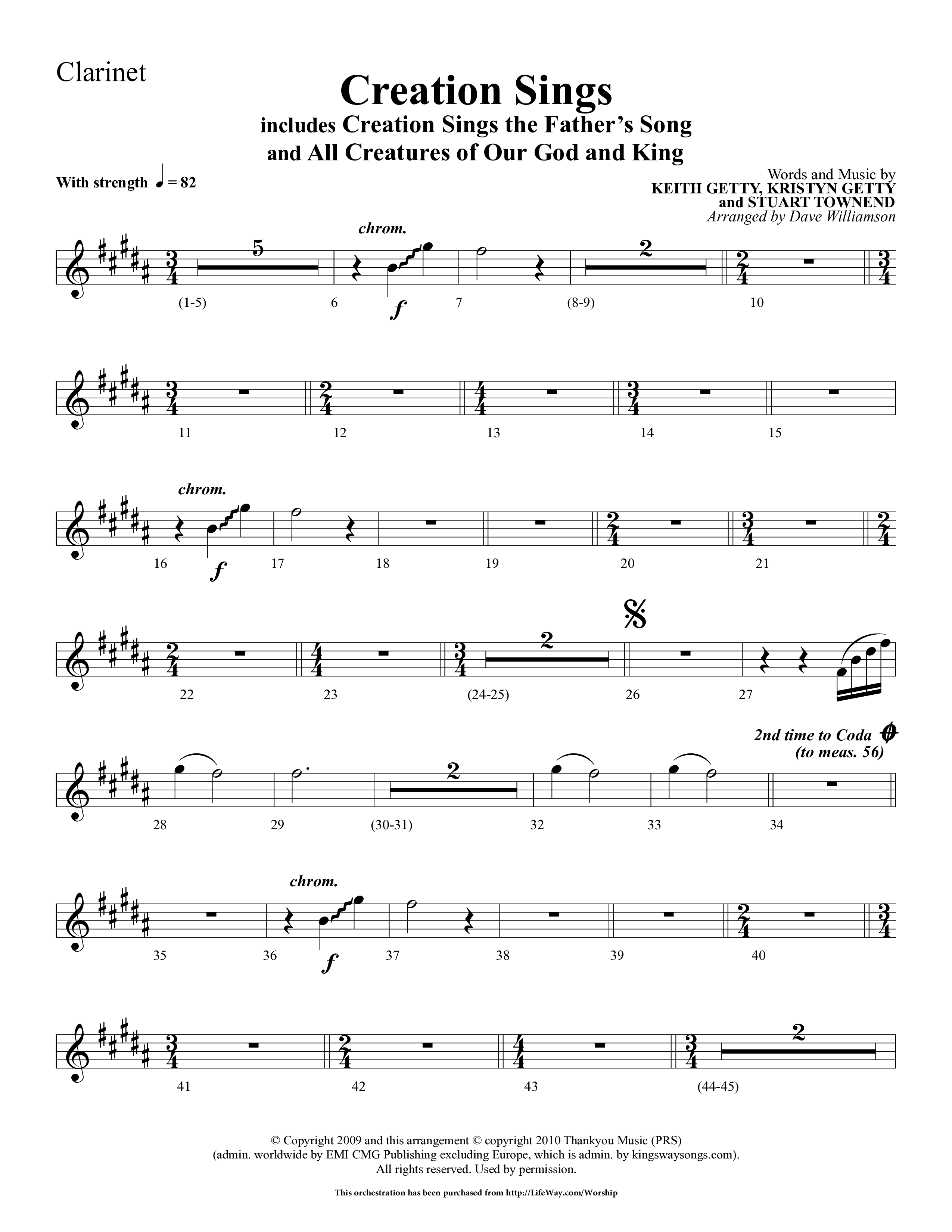 Creation Sings (Choral Anthem SATB) Clarinet 1/2 (Lifeway Choral / Arr. Dave Williamson)