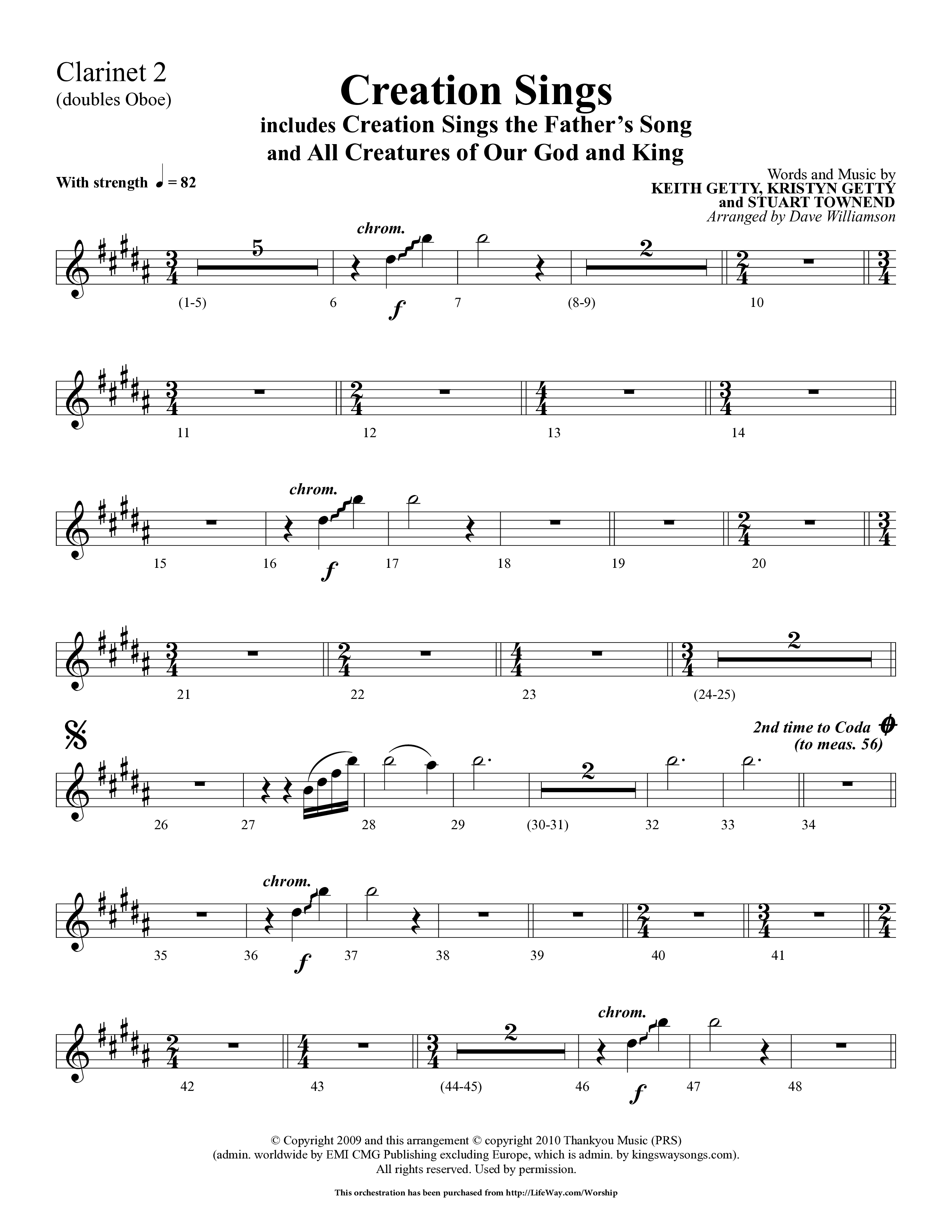 Creation Sings (Choral Anthem SATB) Clarinet 1/2 (Lifeway Choral / Arr. Dave Williamson)