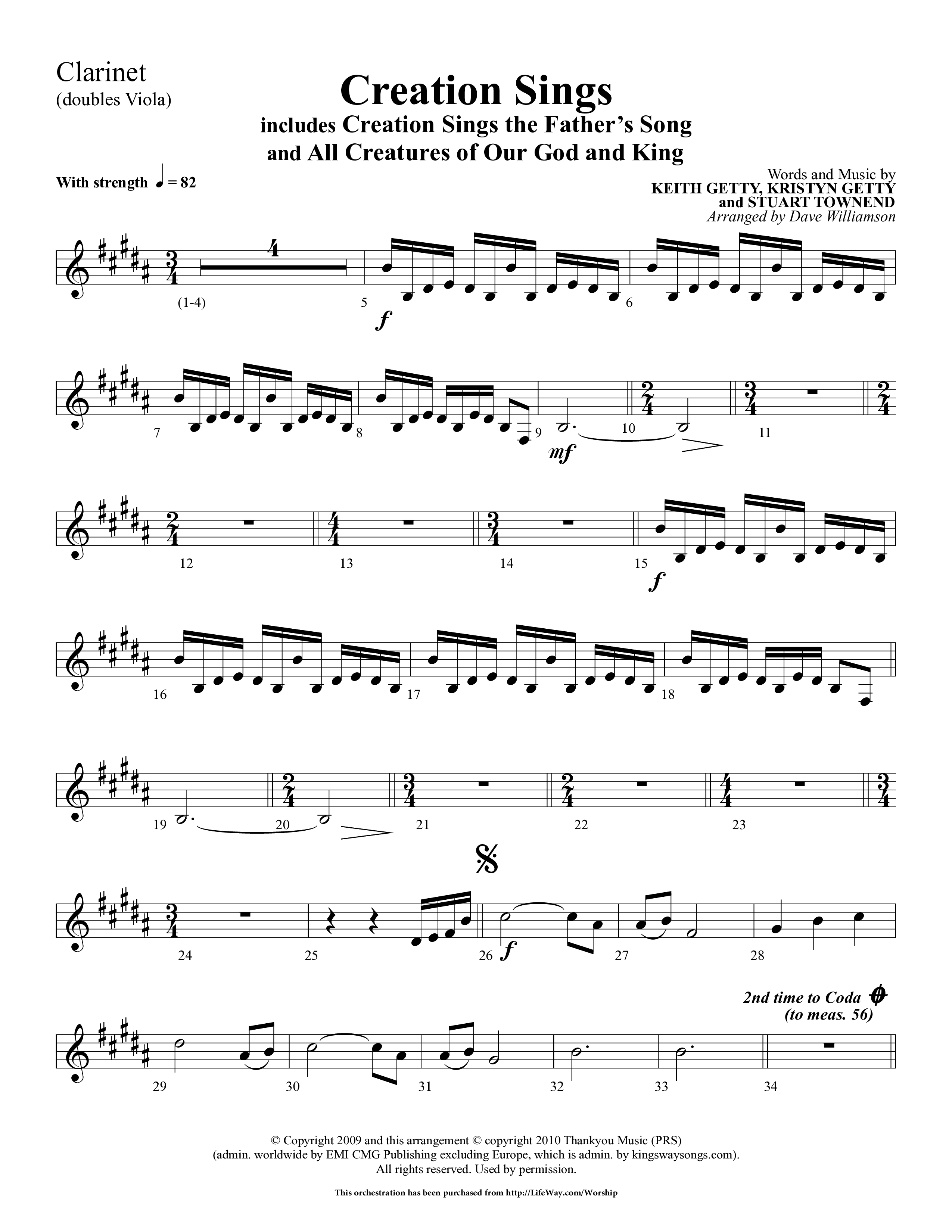 Creation Sings (Choral Anthem SATB) Clarinet (Lifeway Choral / Arr. Dave Williamson)