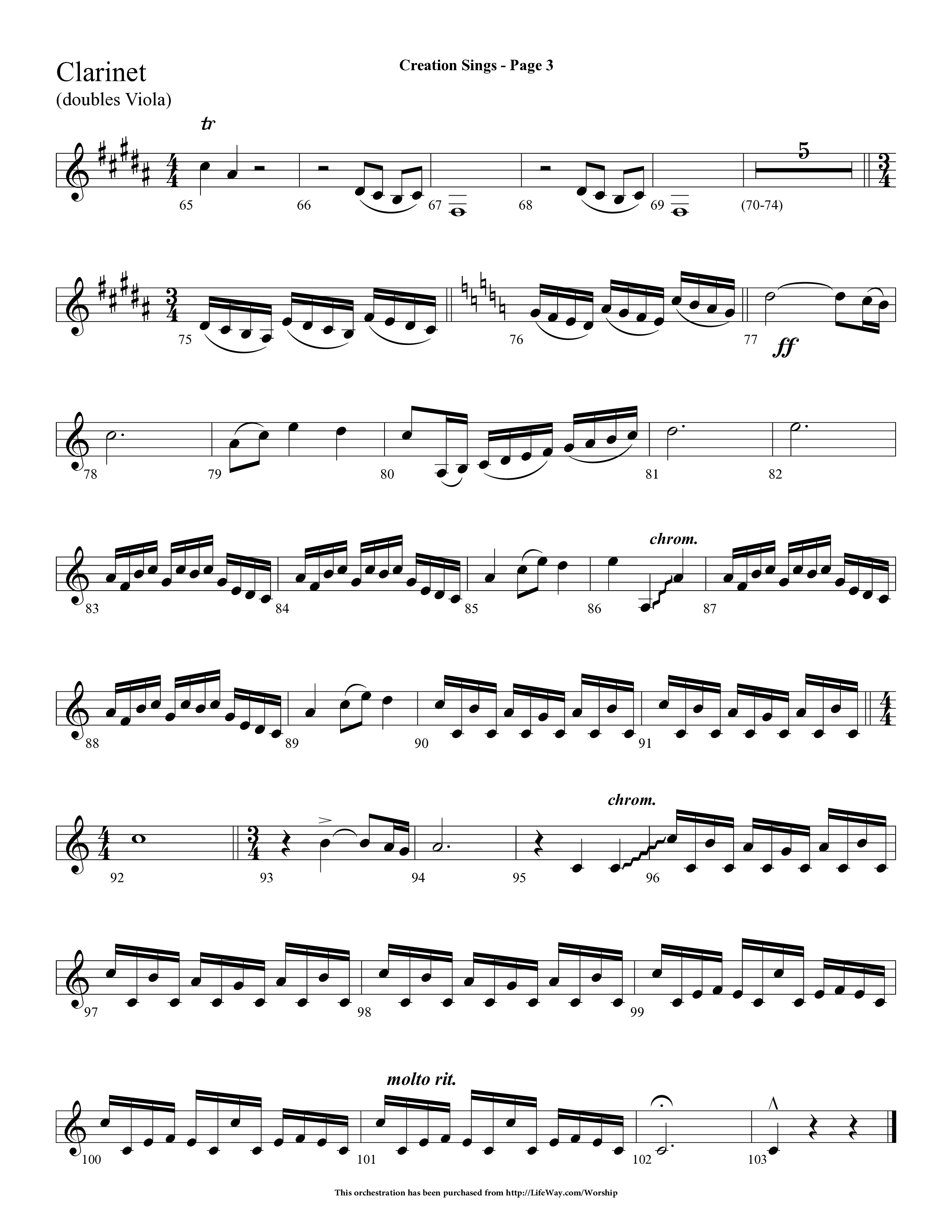 Creation Sings (Choral Anthem SATB) Clarinet (Lifeway Choral / Arr. Dave Williamson)