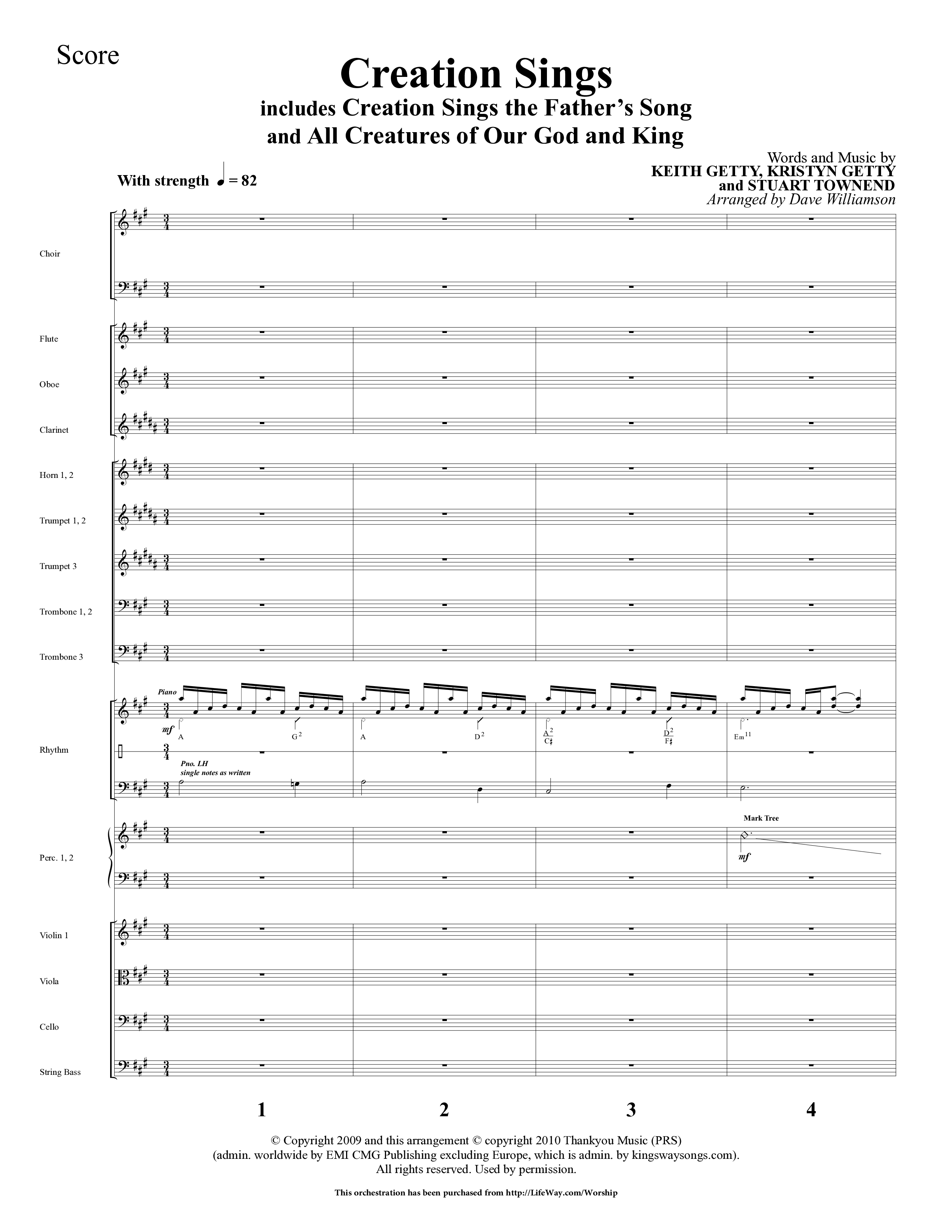 Creation Sings (Choral Anthem SATB) Orchestration (Lifeway Choral / Arr. Dave Williamson)